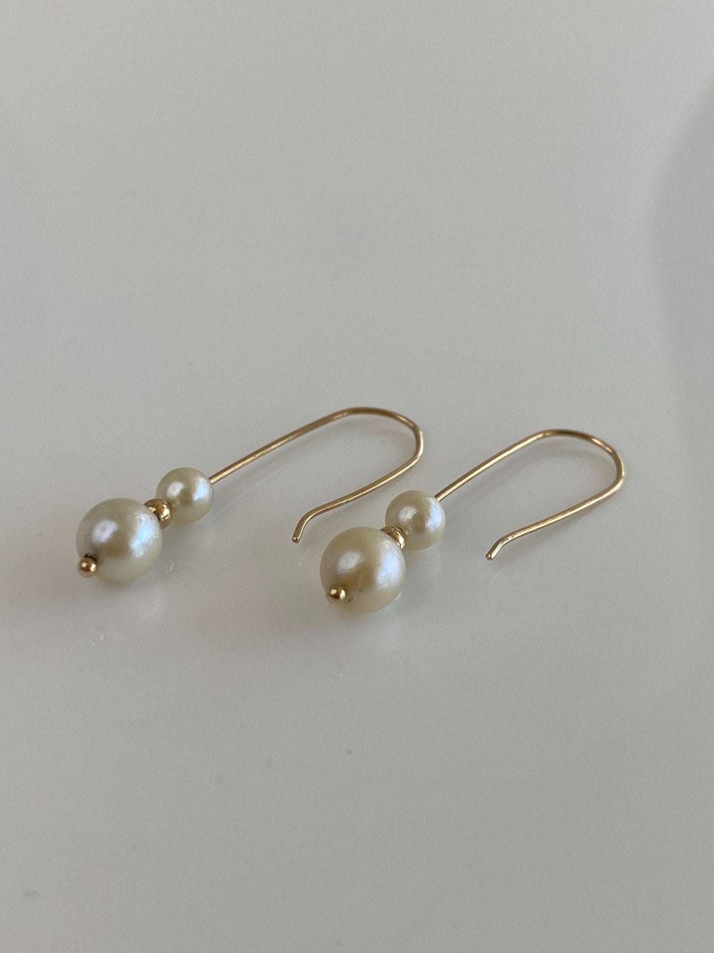 Vintage Solid 14k Yellow Gold Pearls Gold Ball Drop Earrings