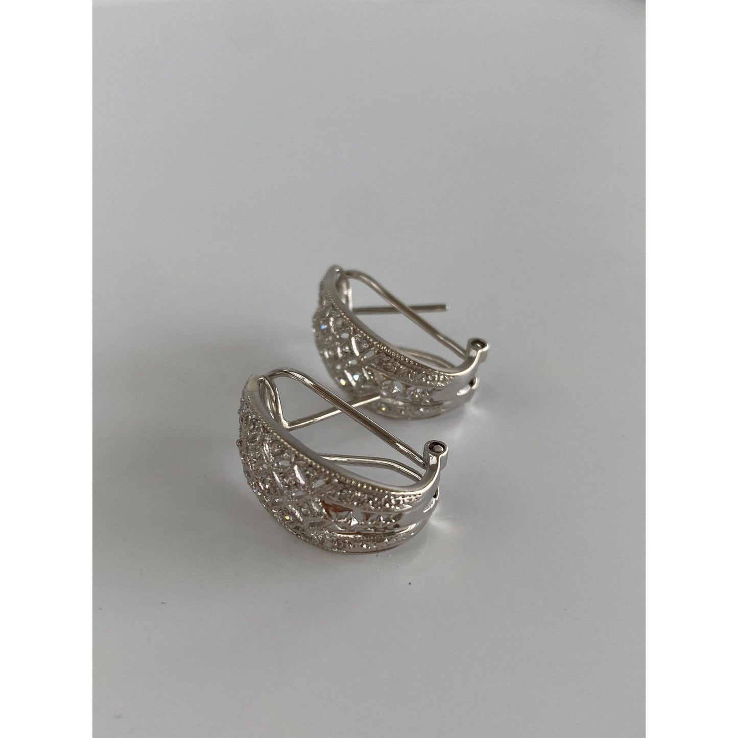 Vintage Solid 14k White Gold Diamond Drop Earrings