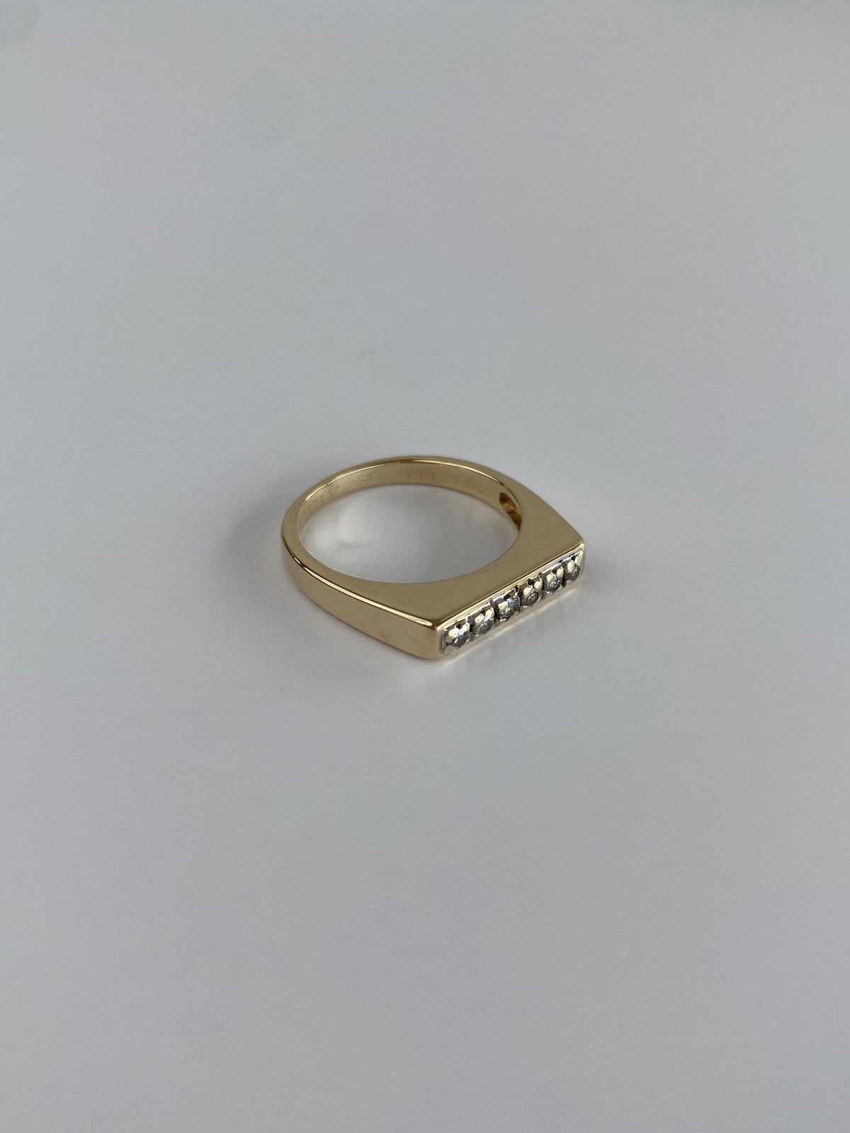 Vintage Solid 14k White & Yellow Gold Diamond Signet Ring - Size 5.5