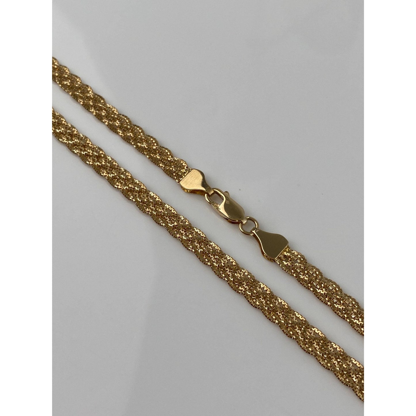 Vintage Solid 14k Yellow Gold Braided Flat Chain Necklace - 28 inches