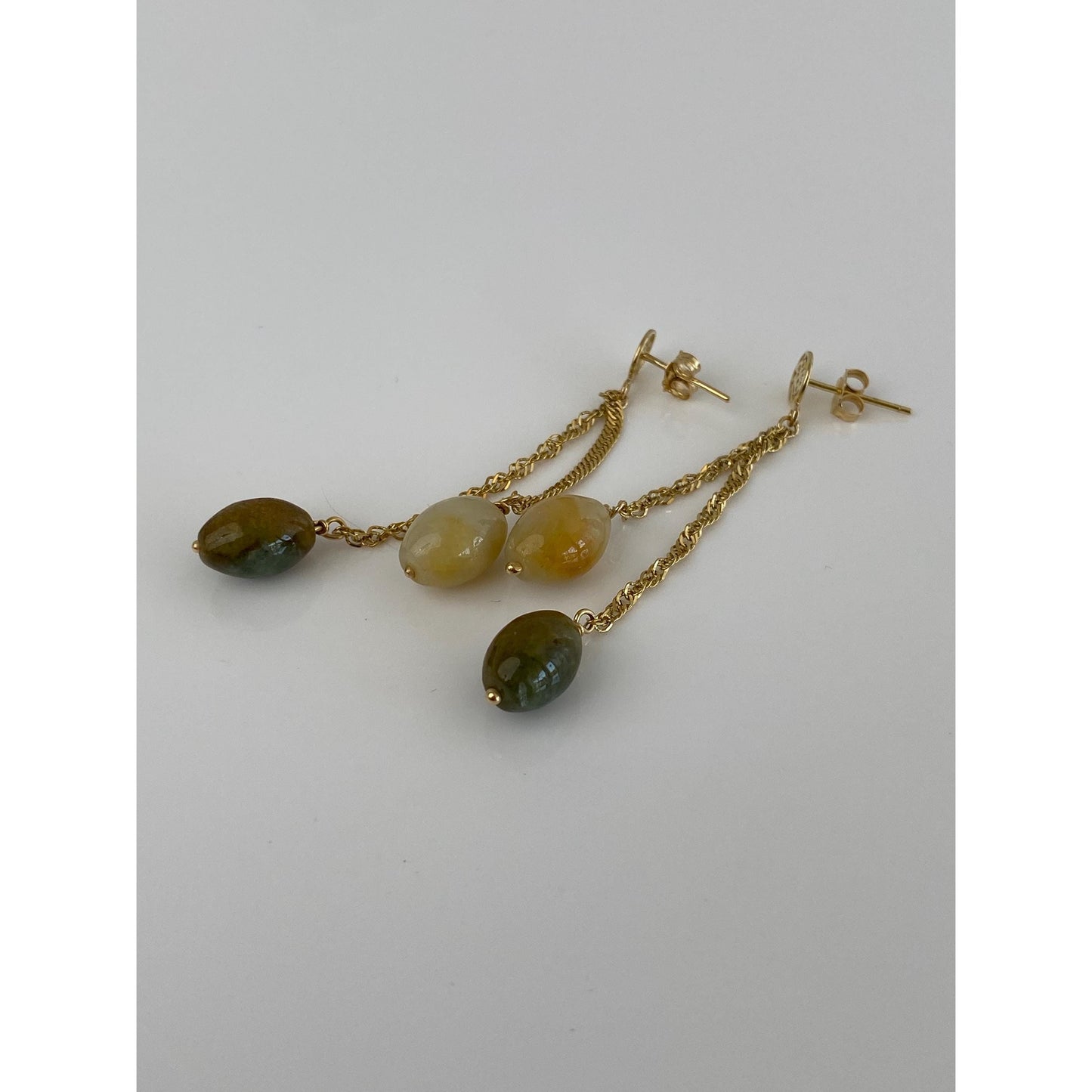 Vintage Solid 14k Yellow Gold Jade Drop Dangle Earrings