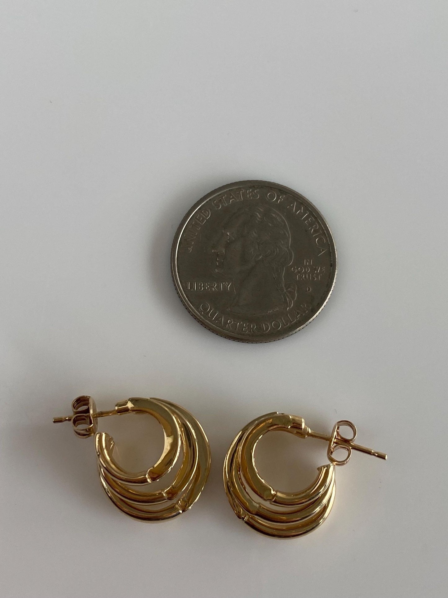 Vintage Solid 14k Yellow Gold Diamond Triple Hoop Earrings