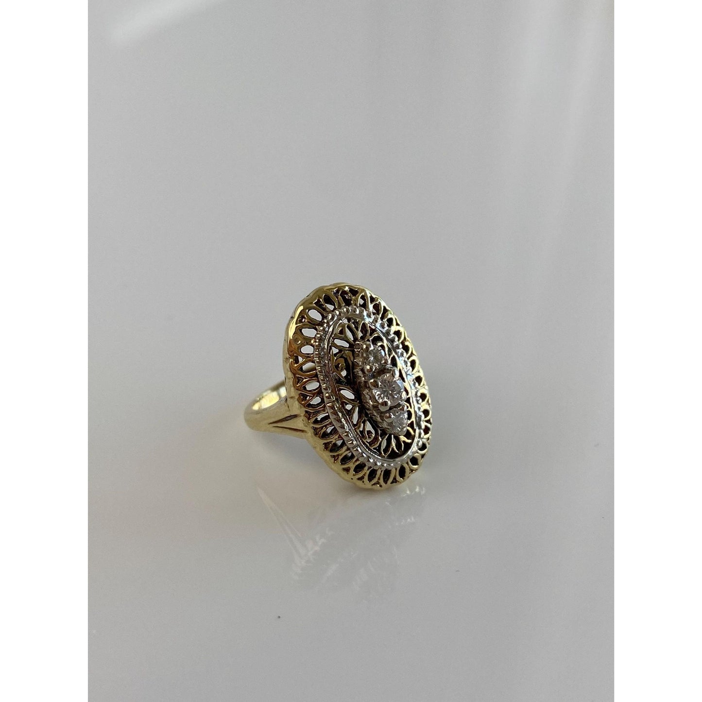 Vintage Solid 14k White & Yellow Gold Diamond Ring - Size 2.75