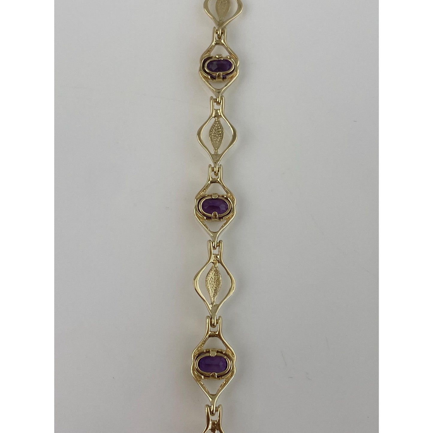 Vintage Solid 14k Yellow Gold Amethyst Link Bracelet - 7.5 inches