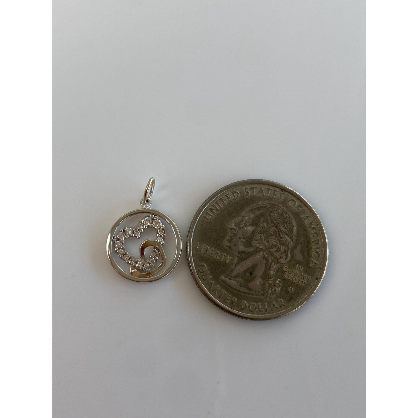 Vintage Solid 14k White Gold Clear Sapphire Hearts Charm