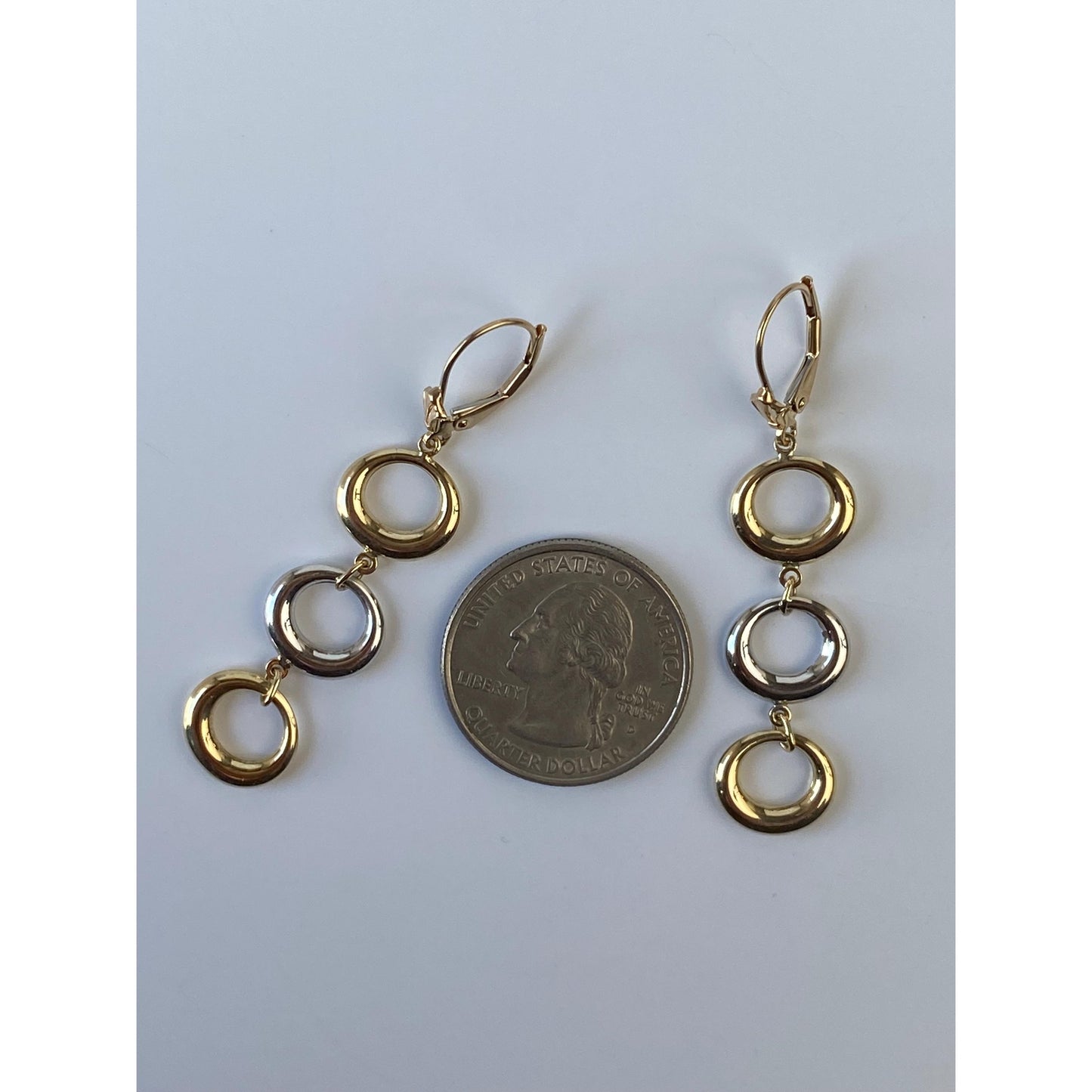Vintage 14k White & Yellow Gold Circles Dangle Earrings