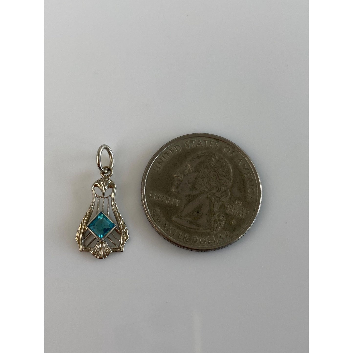 Vintage Solid 14k White Gold Light Blue Cubic Zirconia Charm