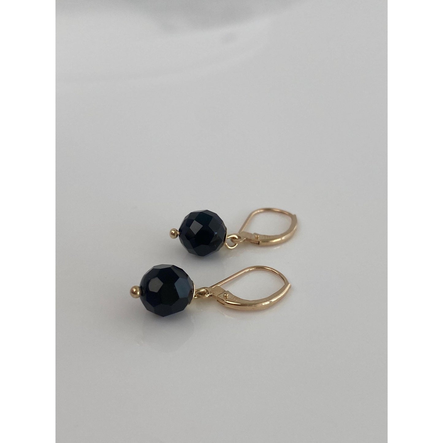 Solid 14k Faceted Onyx Dangle Earrings