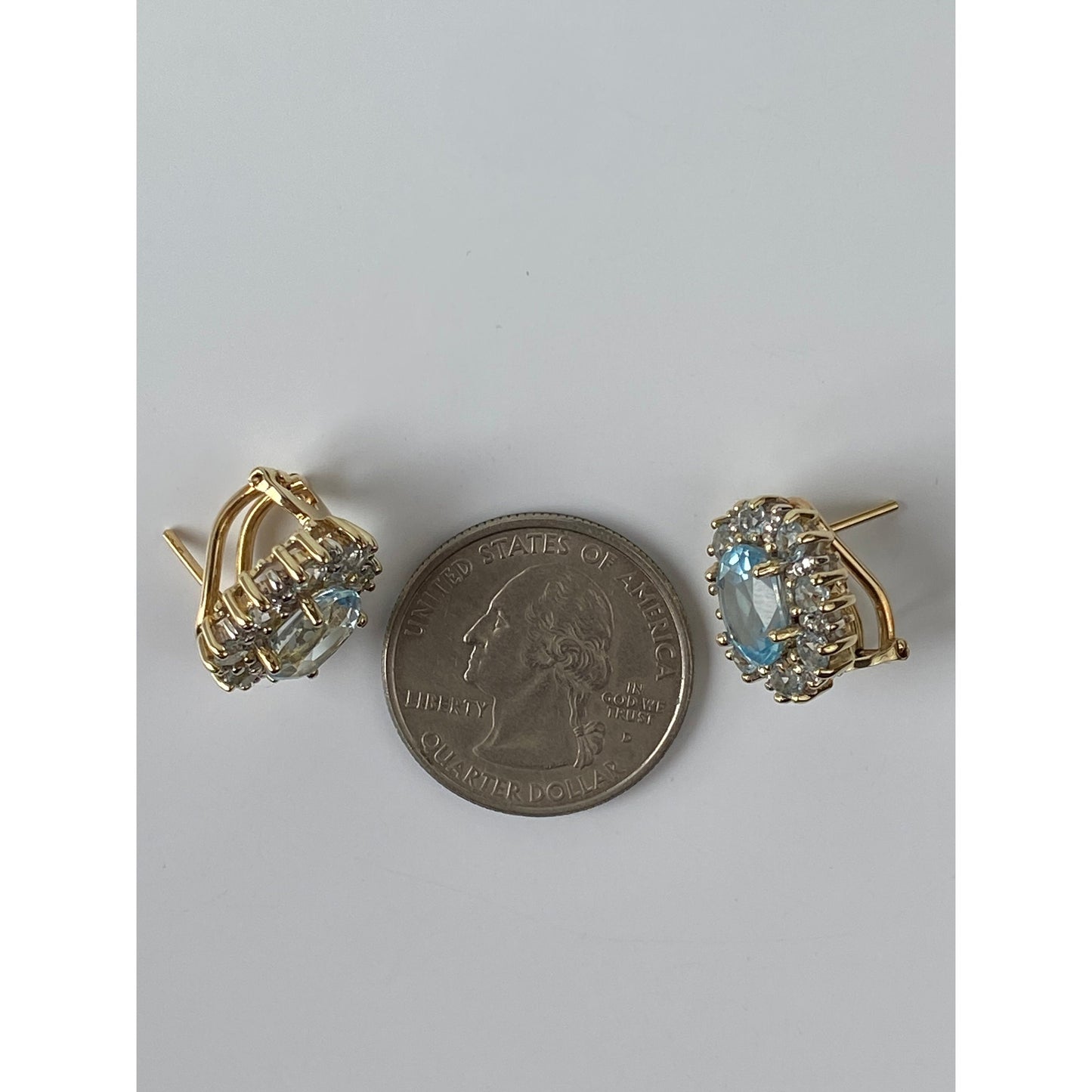 Vintage Solid 14k Yellow Gold Topaz Spinel Halo Stud Earrings