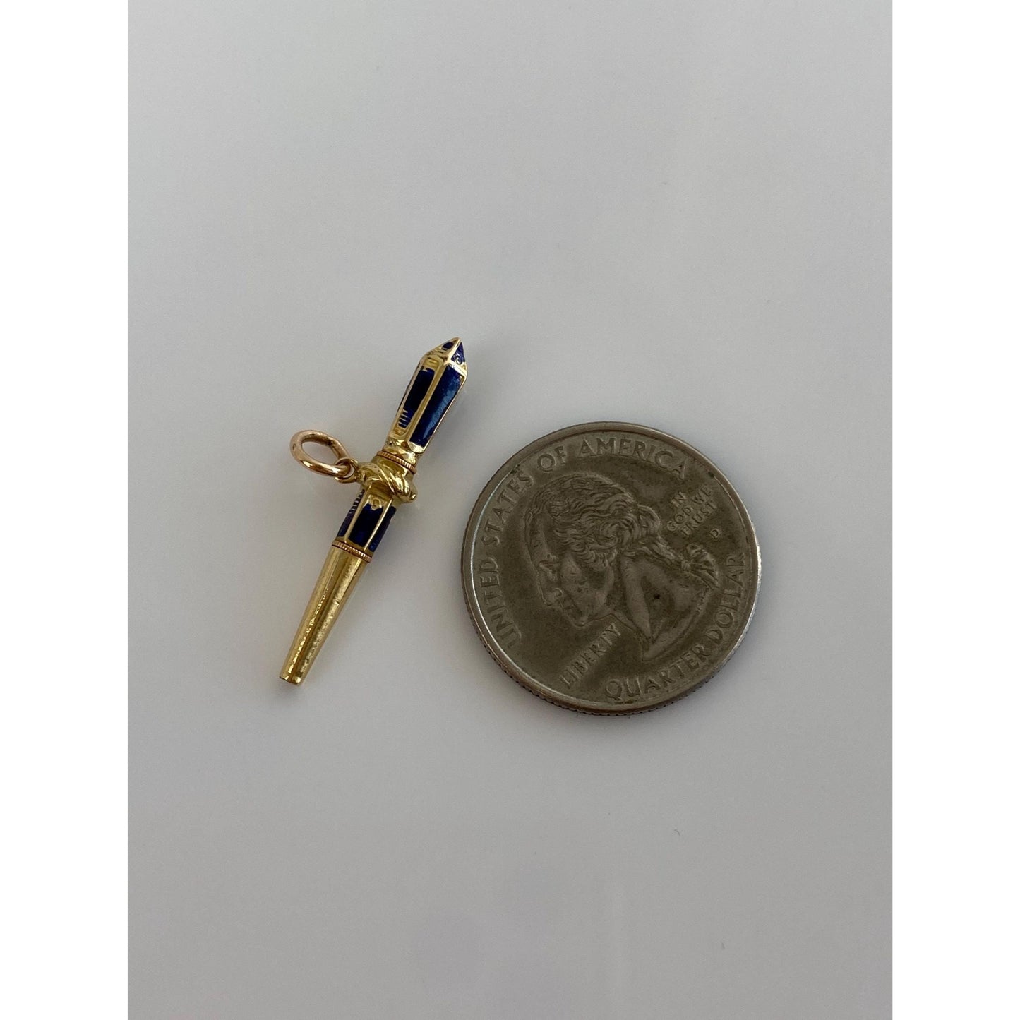 Vintage 18k Yellow Gold Blue Enamel Key Charm