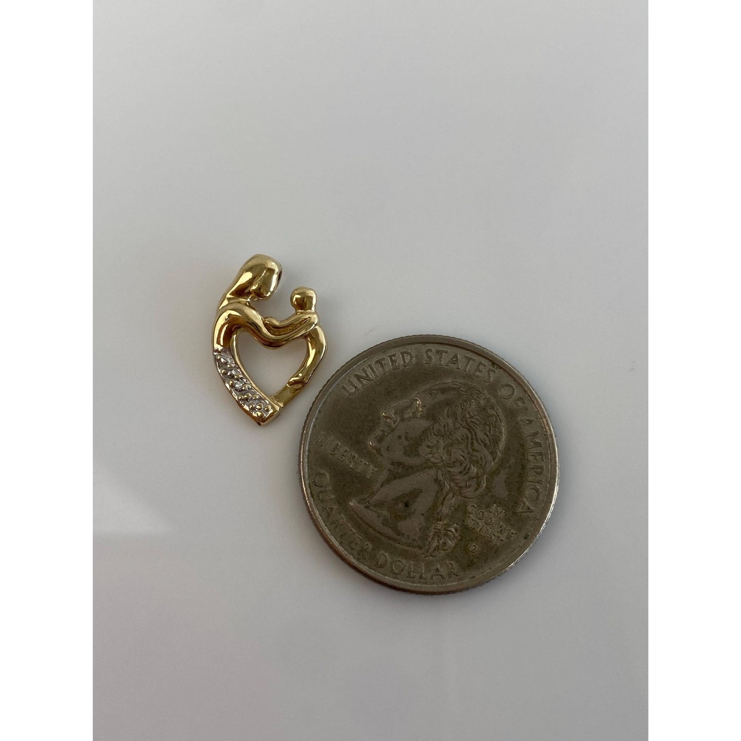Vintage Solid 10k Yellow Gold Diamond Abstract Mother Child Charm