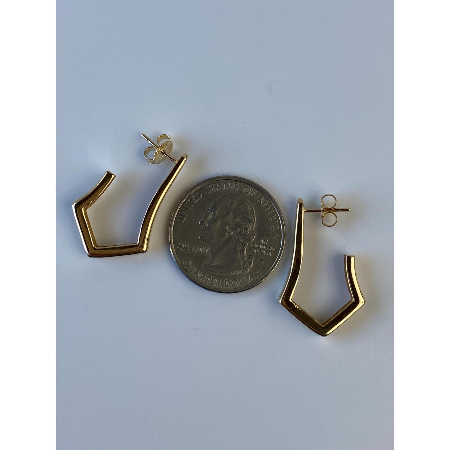 Vintage Solid 14k Yellow Gold Drop Hoop Earrings