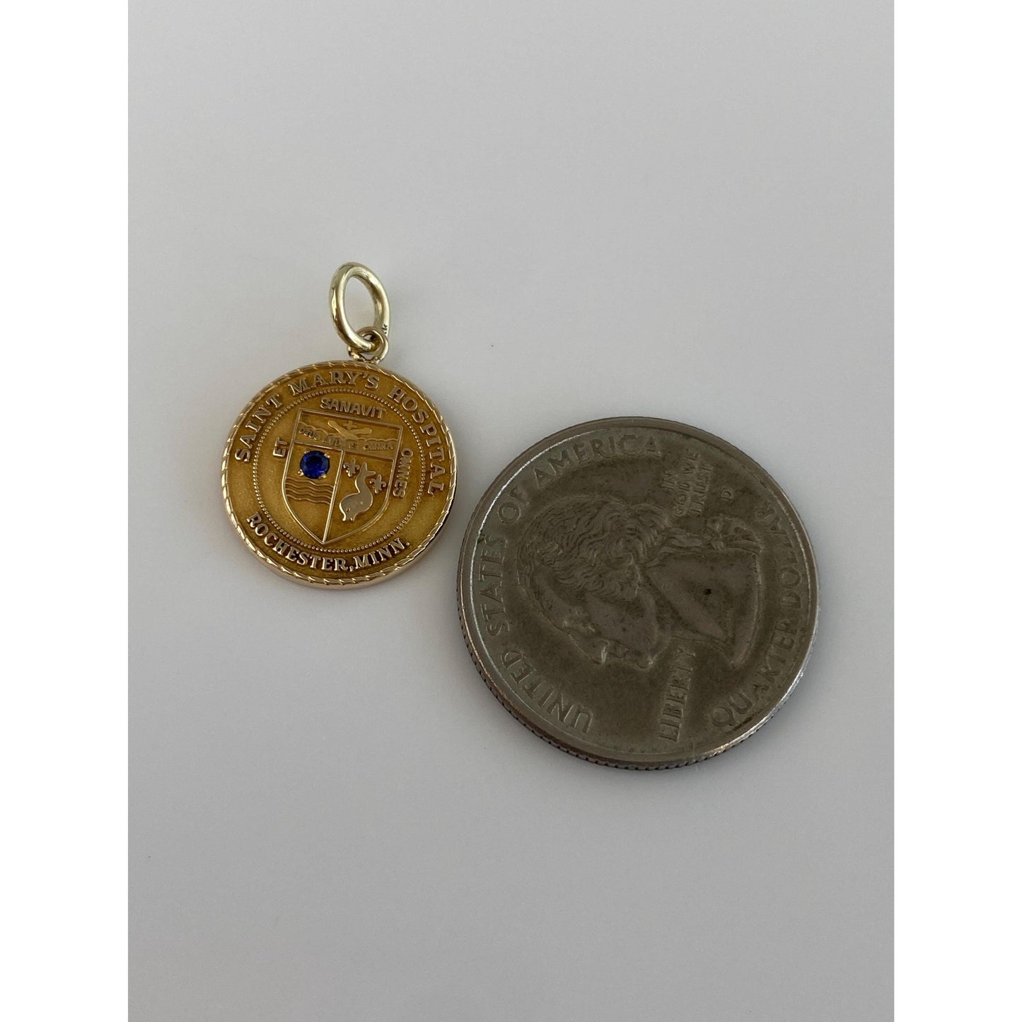 Vintage Solid 10k Yellow Gold Blue Sapphire St. Marys Hospital Rochester Minnesota Charm
