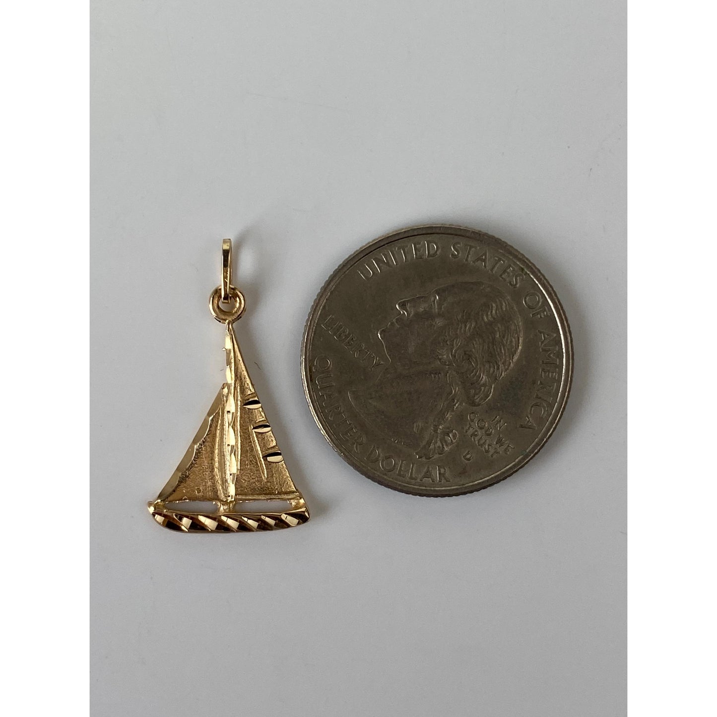 Solid 14k Yellow Gold Diamond Cut Sailboat Charm