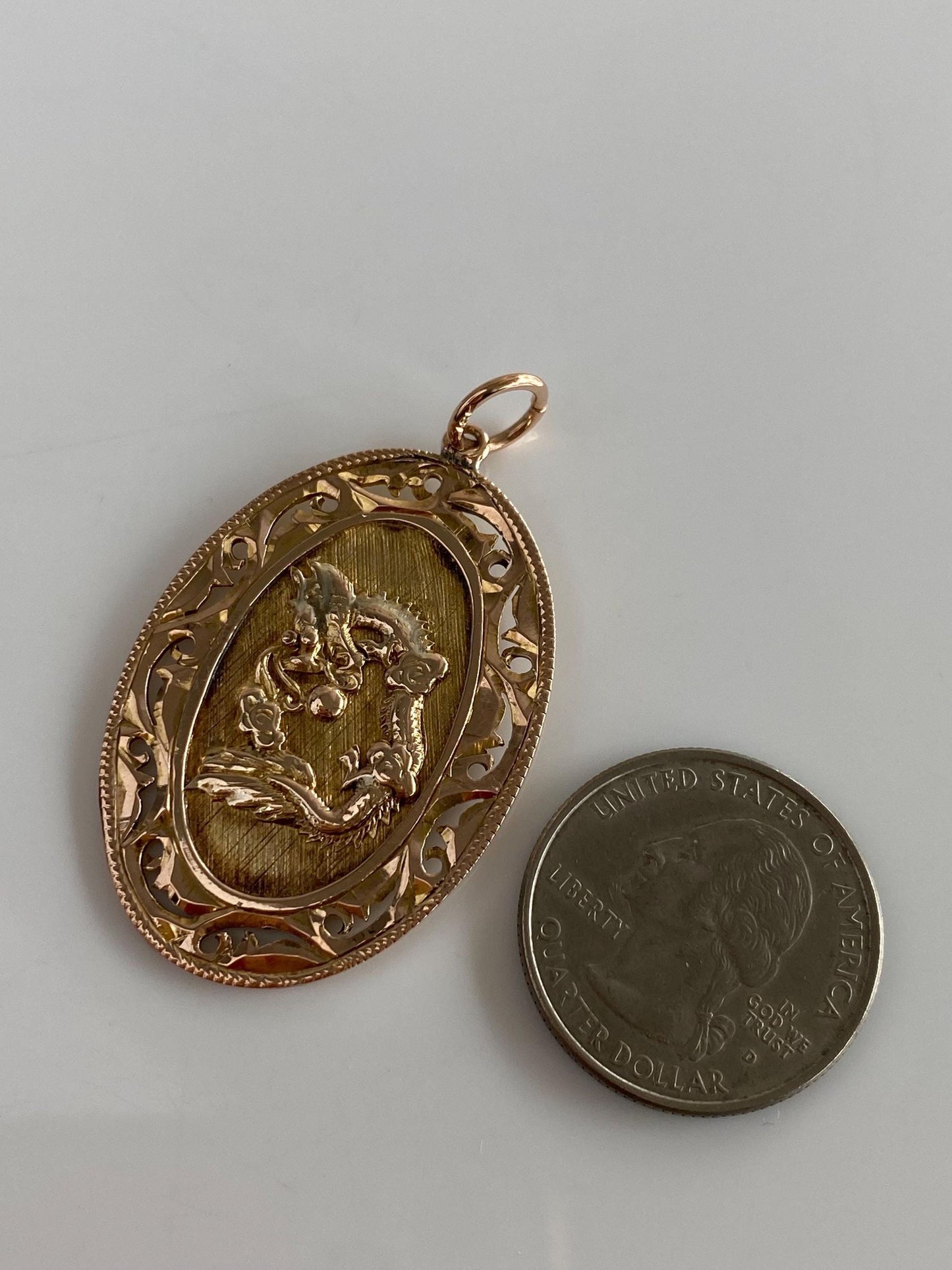 Vintage Solid 10k Rose Gold Large Dragon Chinese Character Charm