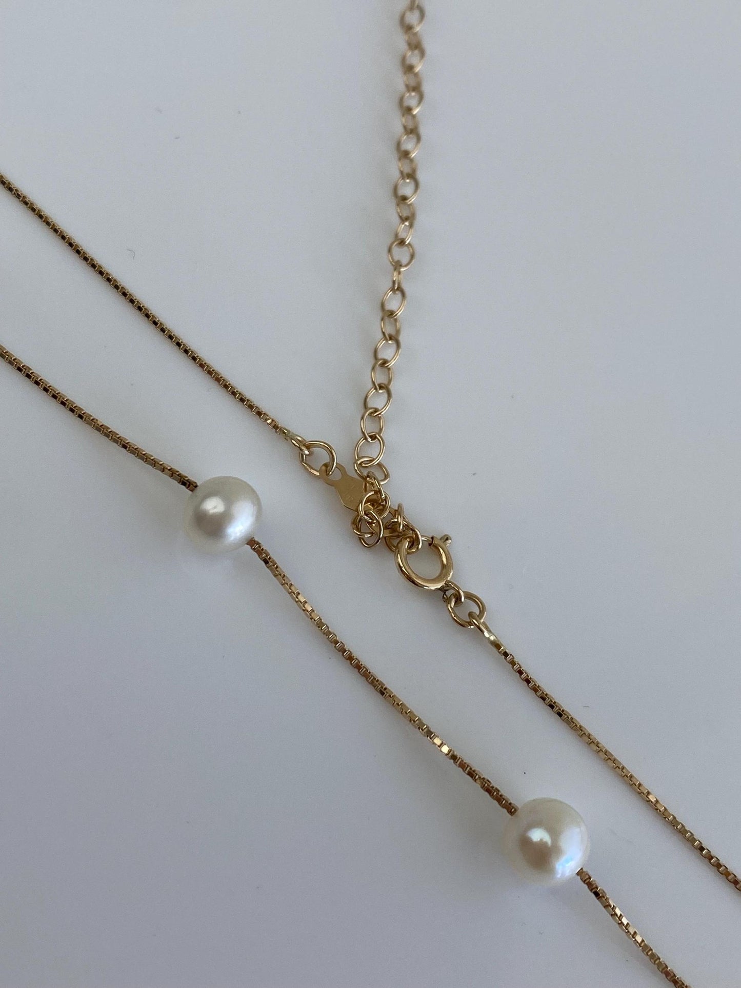 Vintage Solid 14k Yellow Gold Pearl Box Chain Necklace - 13.25 to 16.5 inches