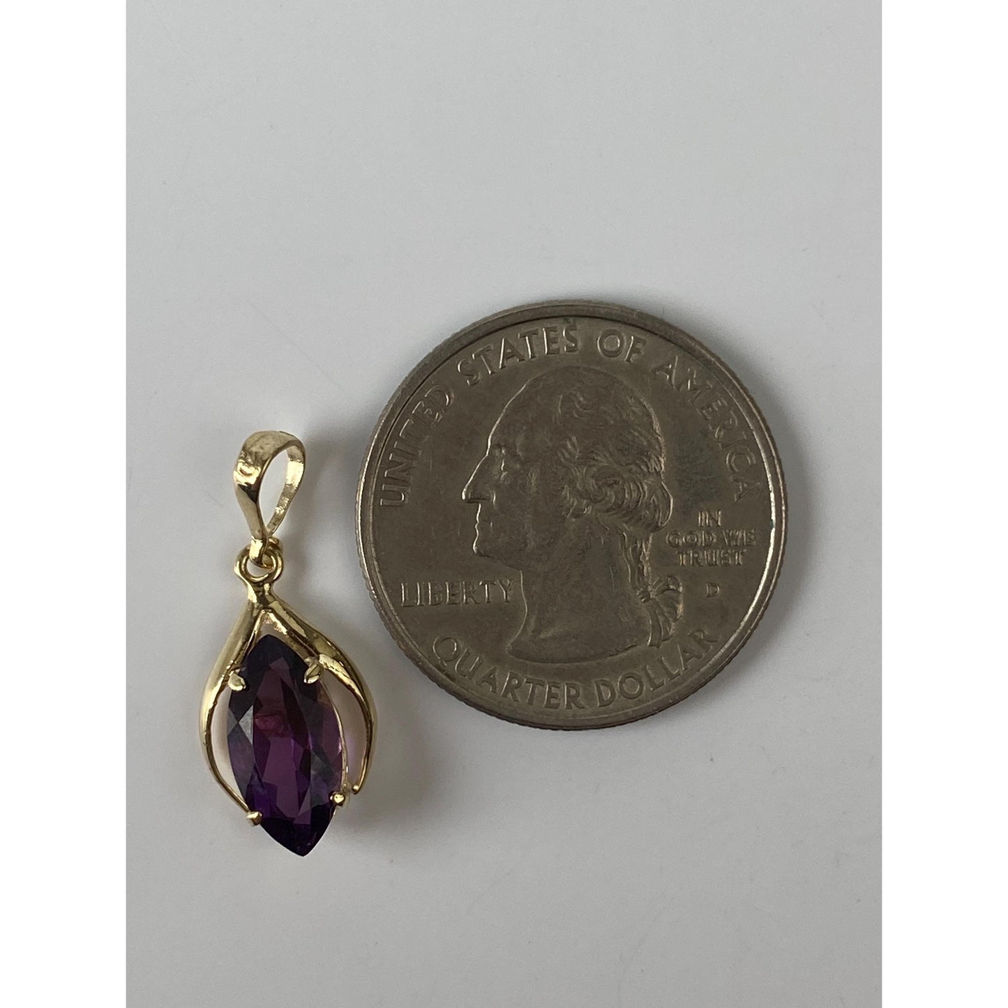Vintage Solid 14k Yellow Gold Amethyst Marquis Charm