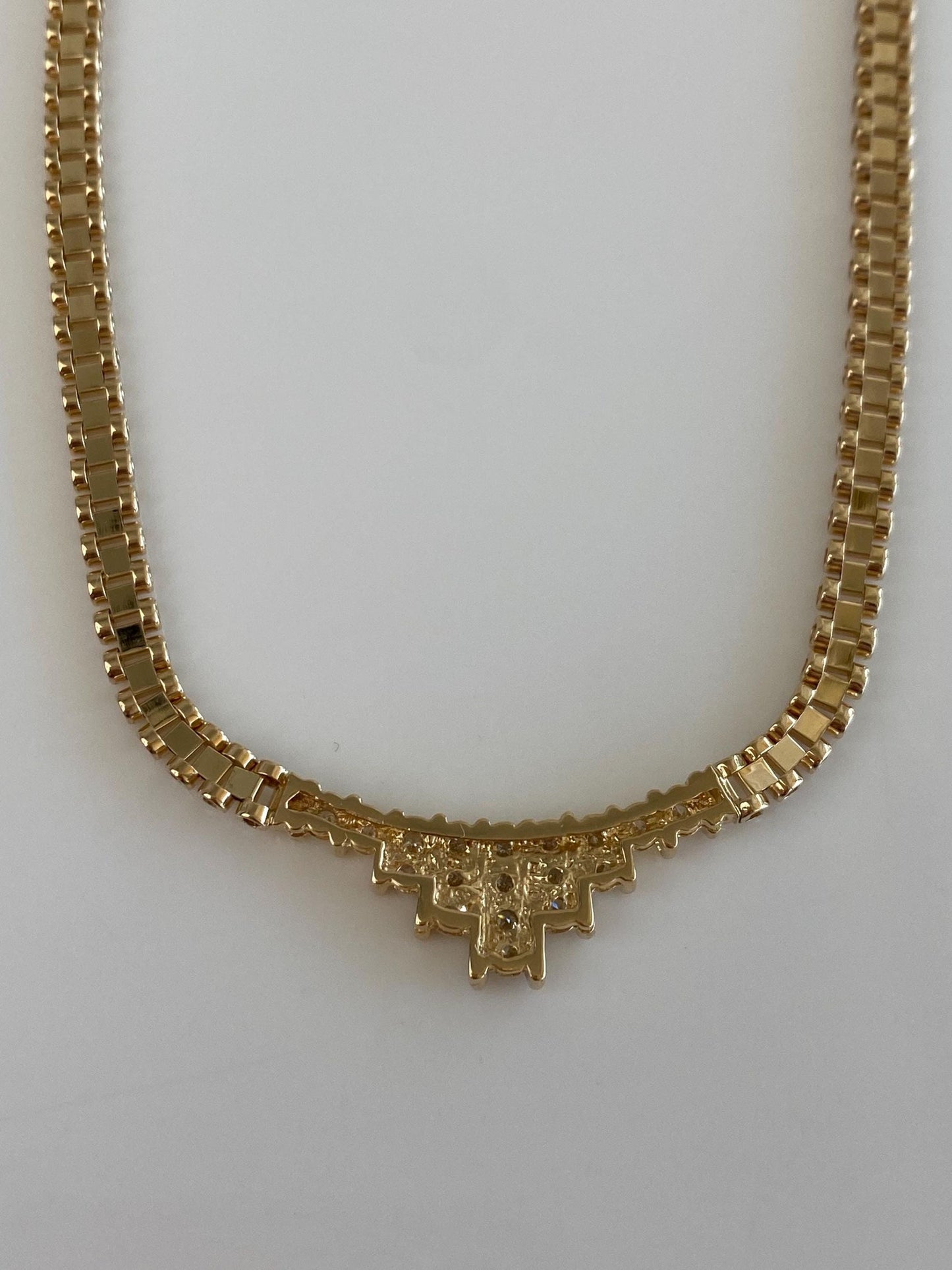 Vintage Solid 14k Yellow Gold Diamond Fancy Link Chain Necklace - 15.25 inches