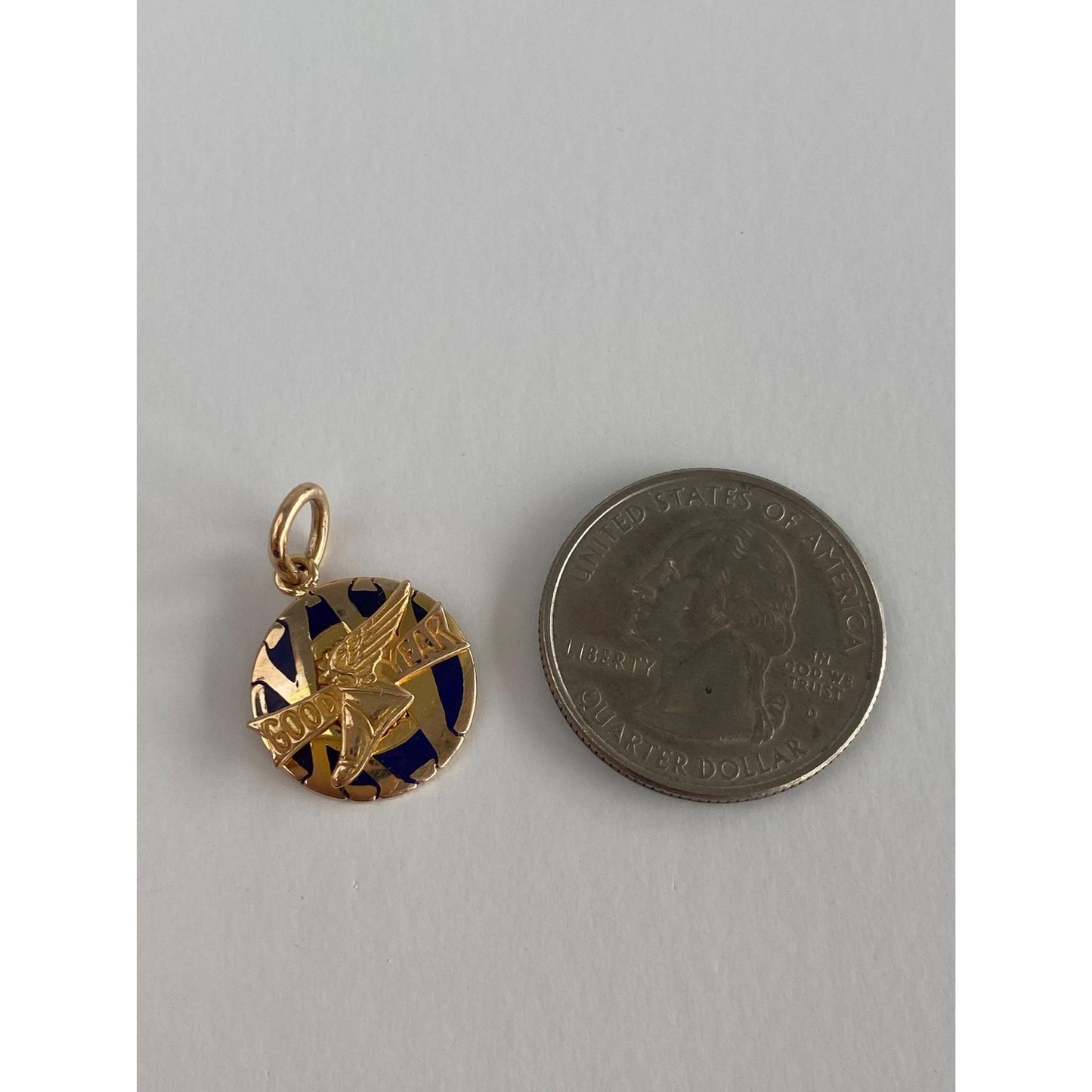 Vintage Solid 10k Yellow Gold Enamel 'Good Year Tires' Charm