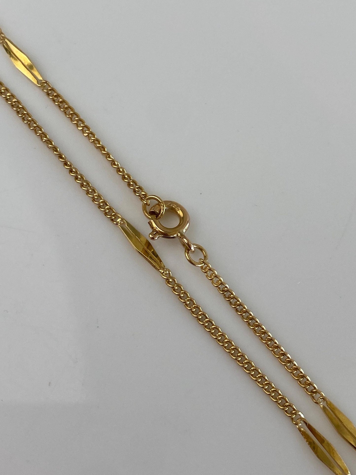 Vintage Solid 18k Yellow Gold Station Style Tight Curb Chain Necklace - 19.75 inches