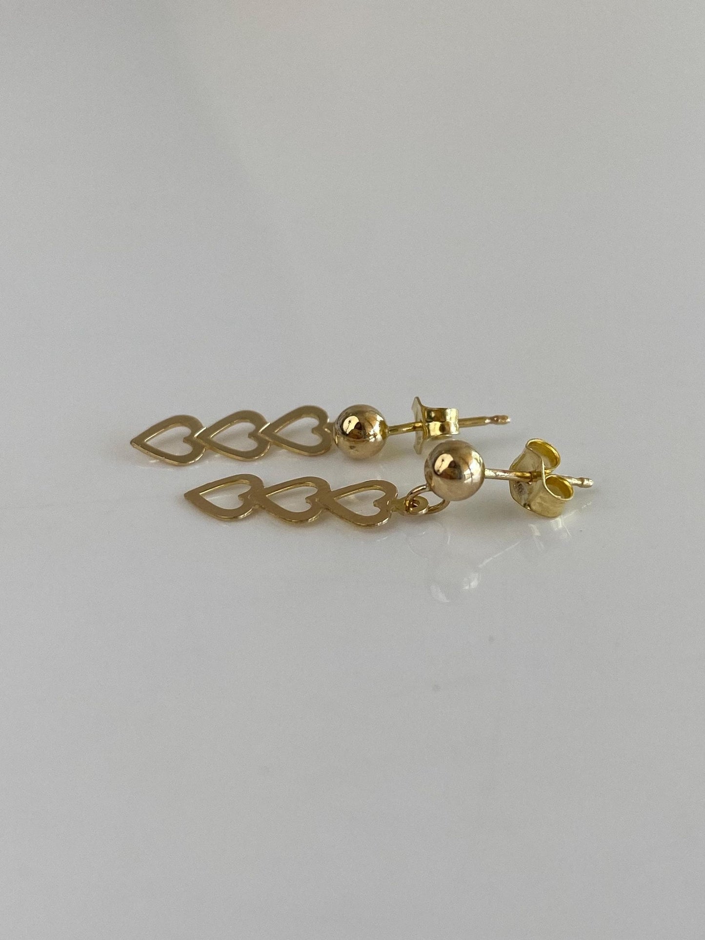 Vintage Solid 10k Yellow Gold Hearts Dangle Stud Earrings