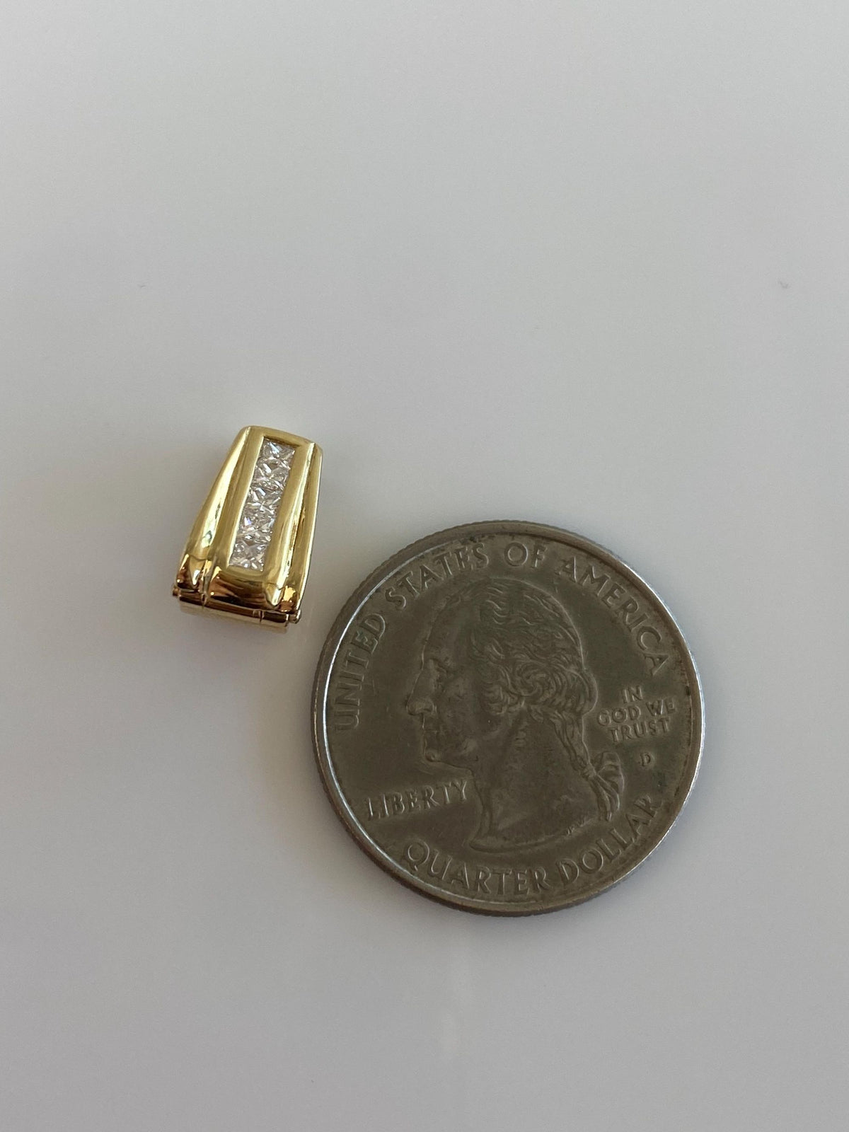 Vintage Solid 18k Yellow Gold Princess Cut Diamonds Slide Charm