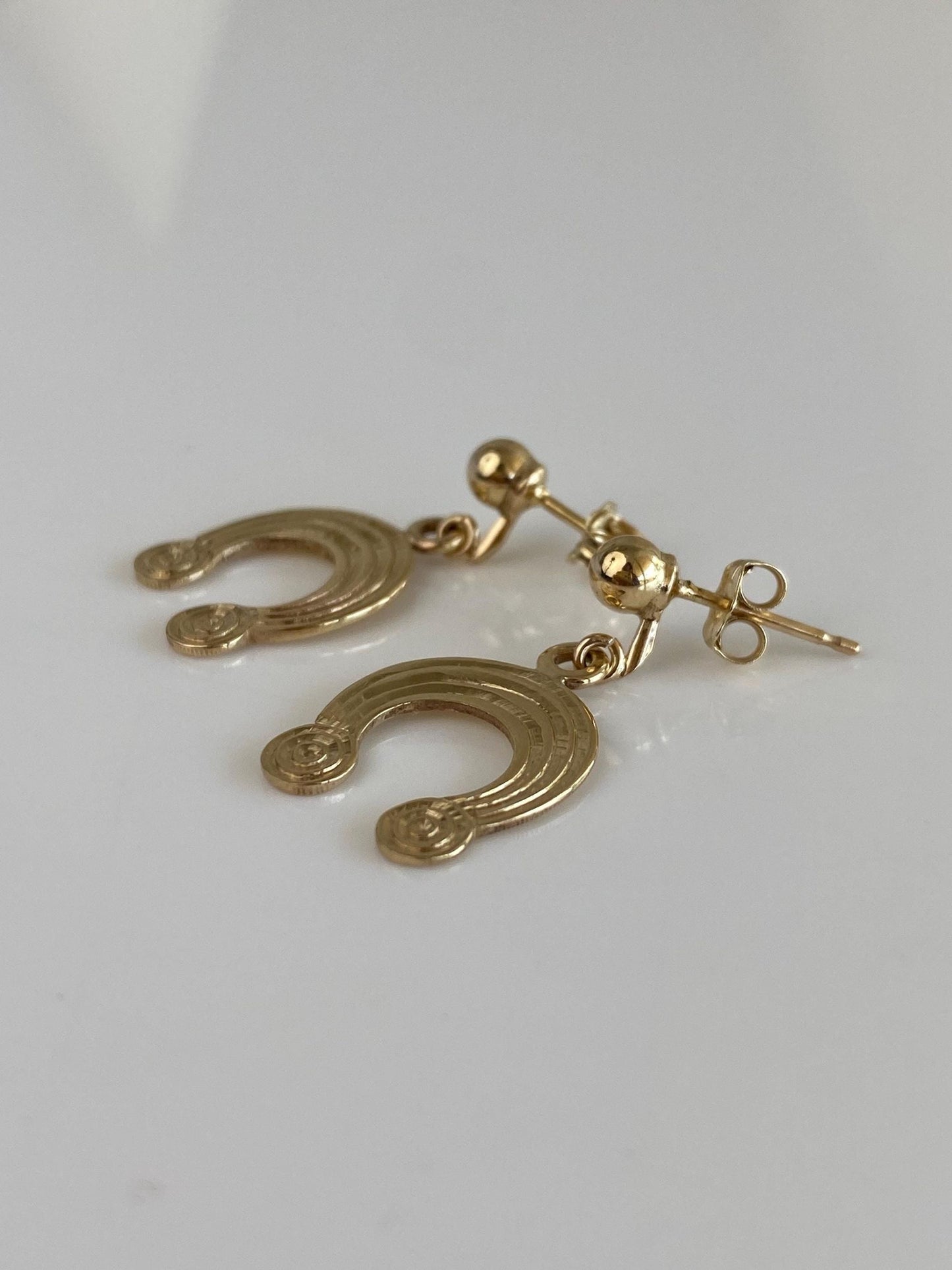 Vintage Solid 9k Yellow Gold Rainbow Dangle Stud Earrings