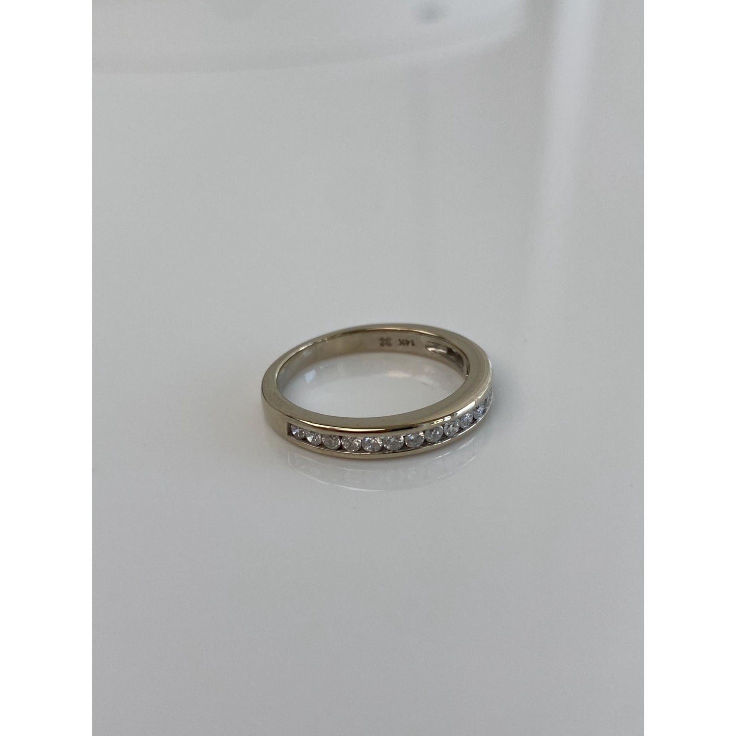 Vintage Solid 14k White Gold Diamond Ring Band - Size 5.75