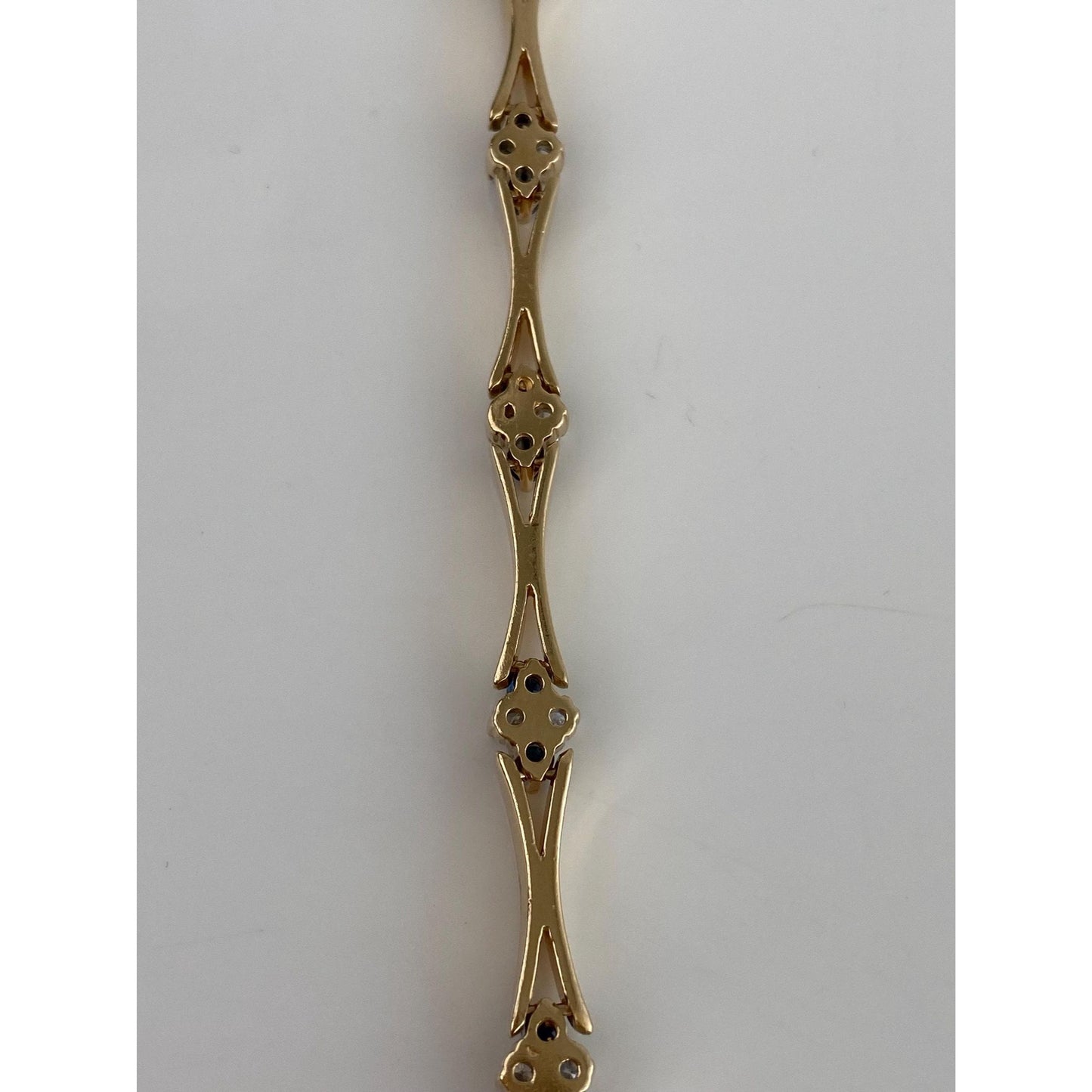 Solid 14k Yellow Gold Diamond Blue Sapphire Link Bracelet - 7.5 inches