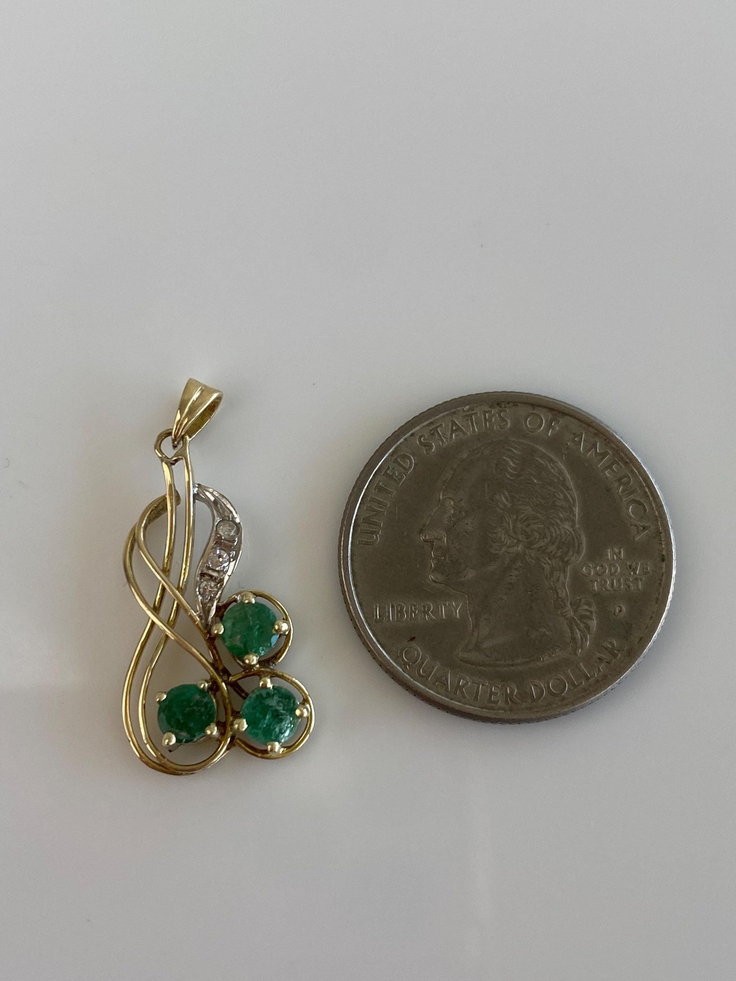 Vintage Solid 14k White & Yellow Gold Diamond Emeralds Charm