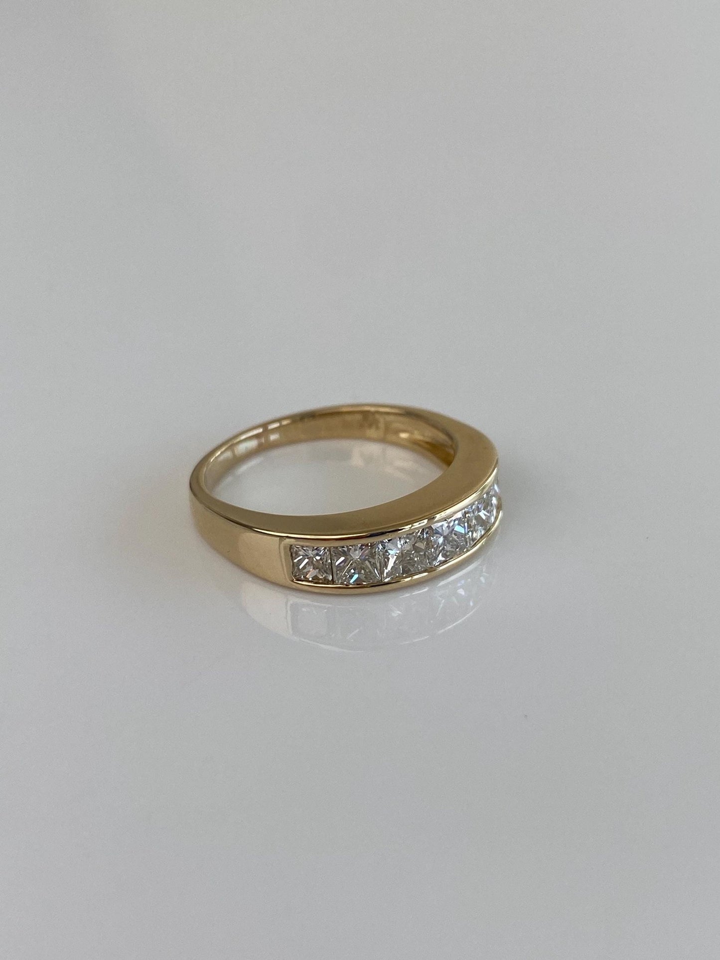 Vintage Solid 14k Yellow Gold Princess Cut Diamond Ring Band - Size 7.5