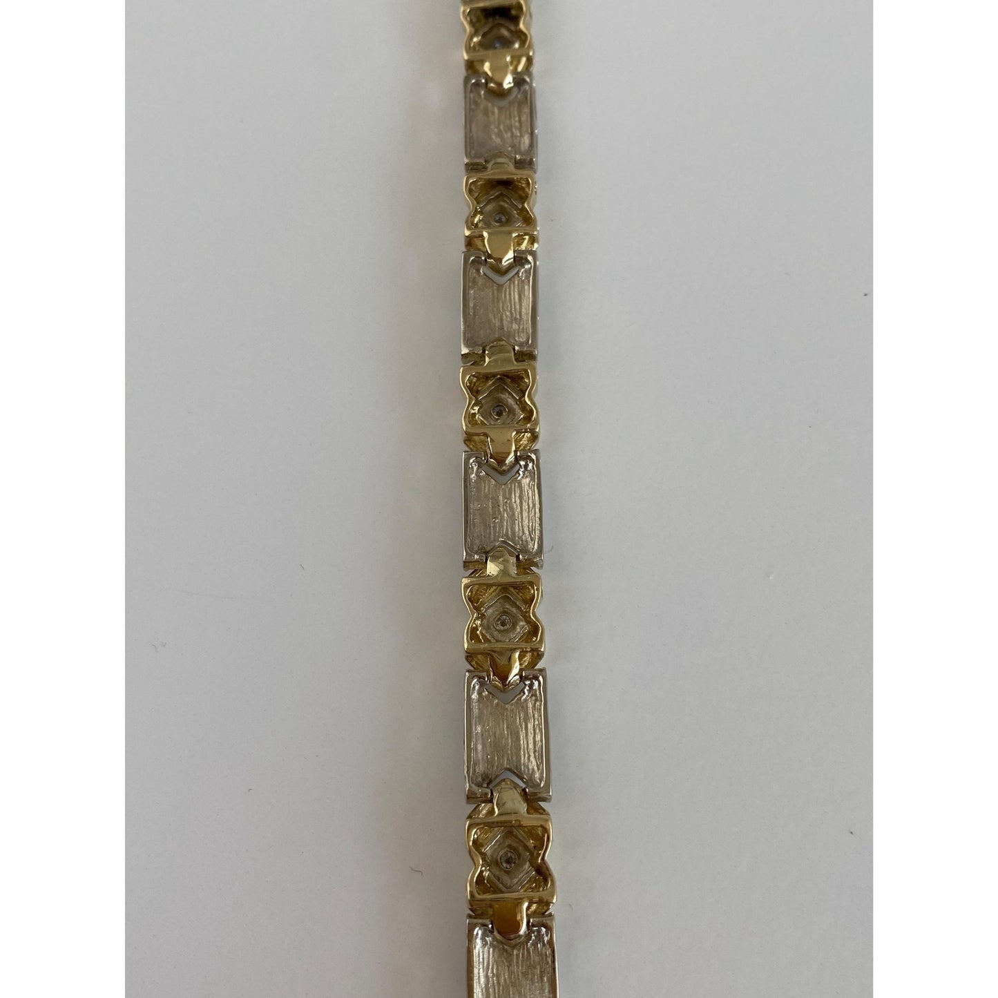Solid 14k White & Yellow Gold Diamond Link Bracelet - 7.25 inches