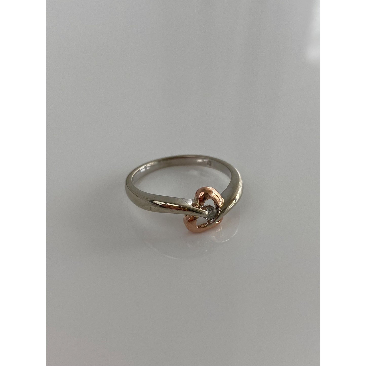 Vintage Solid 10k White & Rose Gold Diamond Heart Ring - Size 6.75