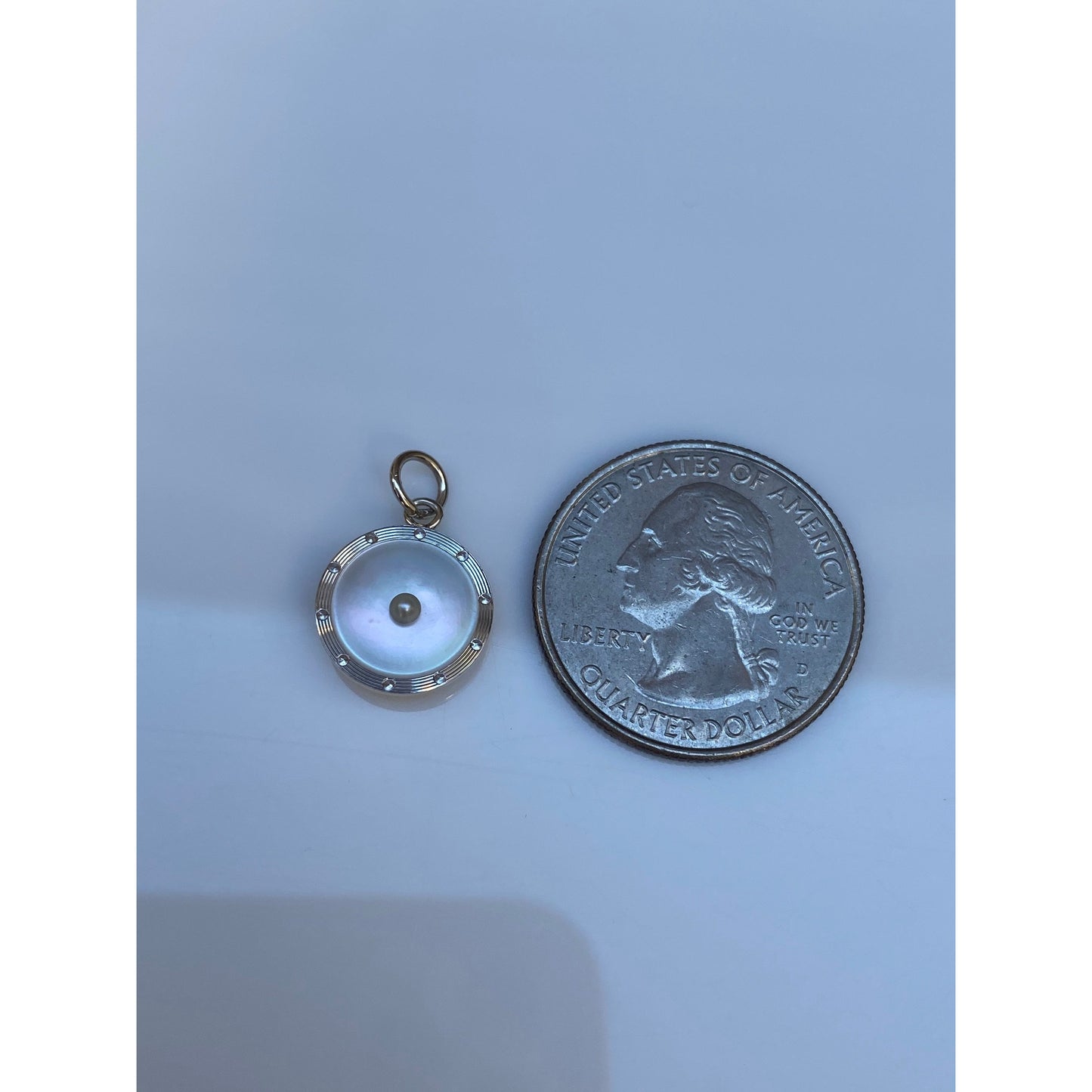 Vintage Solid 14k White Gold Mother of Pearl Seed Pearl Charm