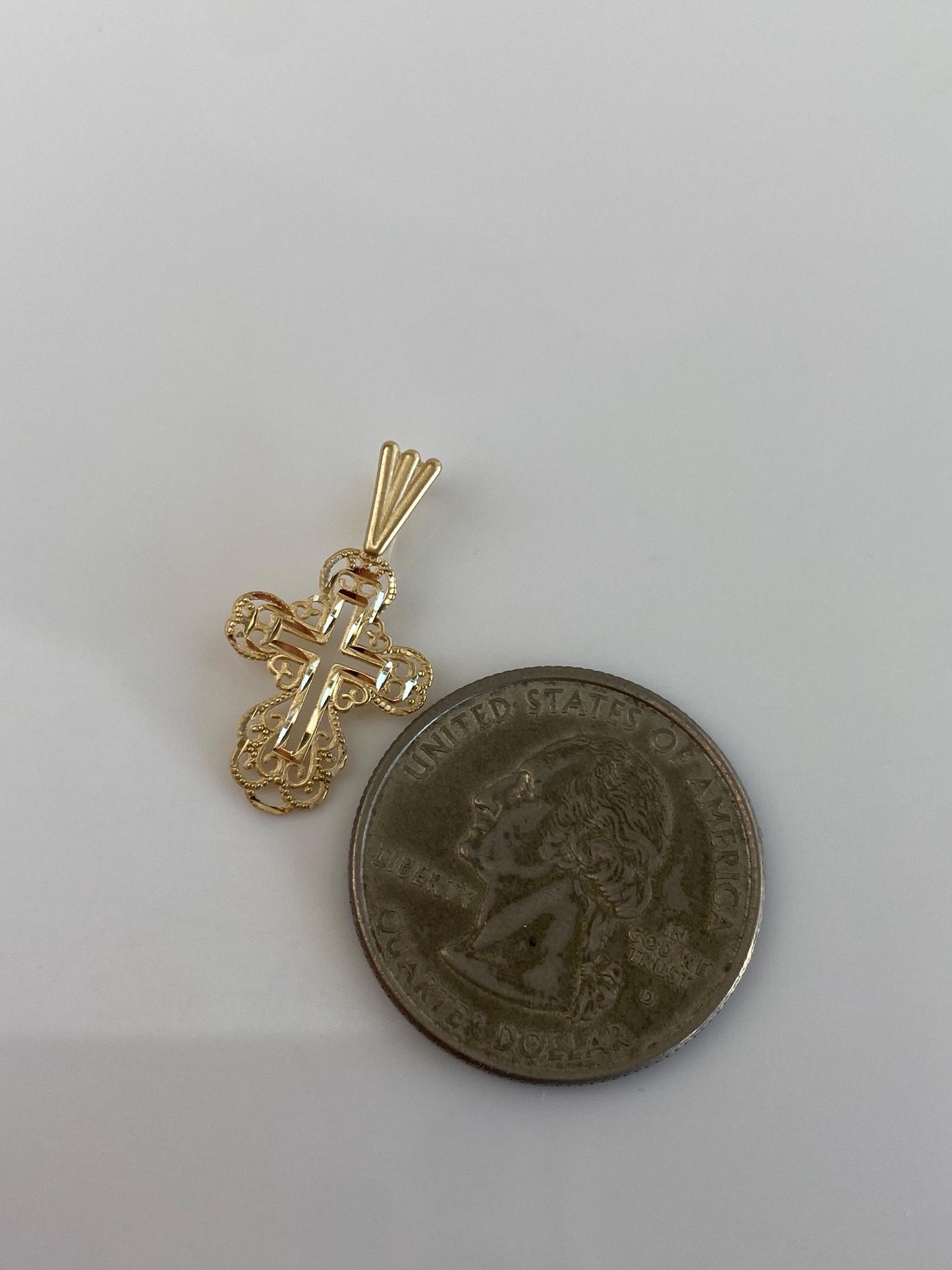 Vintage Solid 14k Yellow Gold Diamond Cut Cross Charm