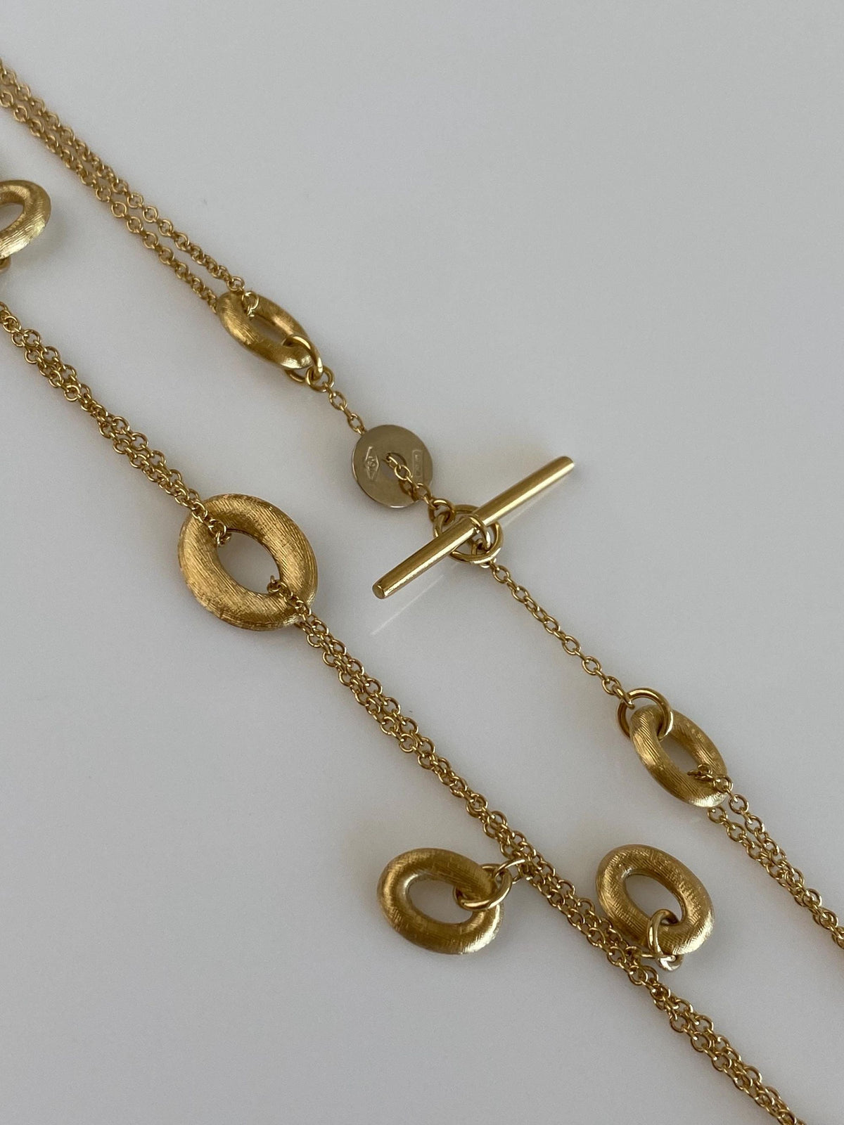 Vintage Solid 18k Yellow Gold Long Double Strand Satin Oval Link Rolo Chain Necklace - 33 inches