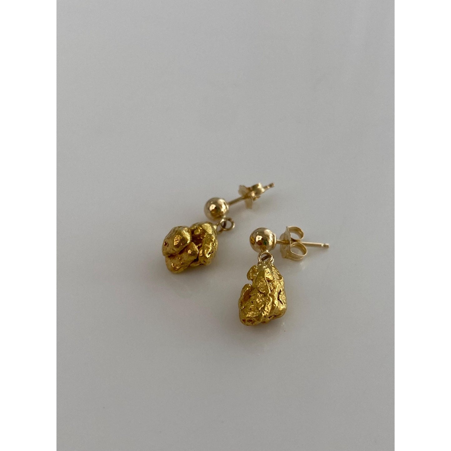 Vintage Solid 14k & 21k Yellow Gold Nugget Dangle Stud Earrings