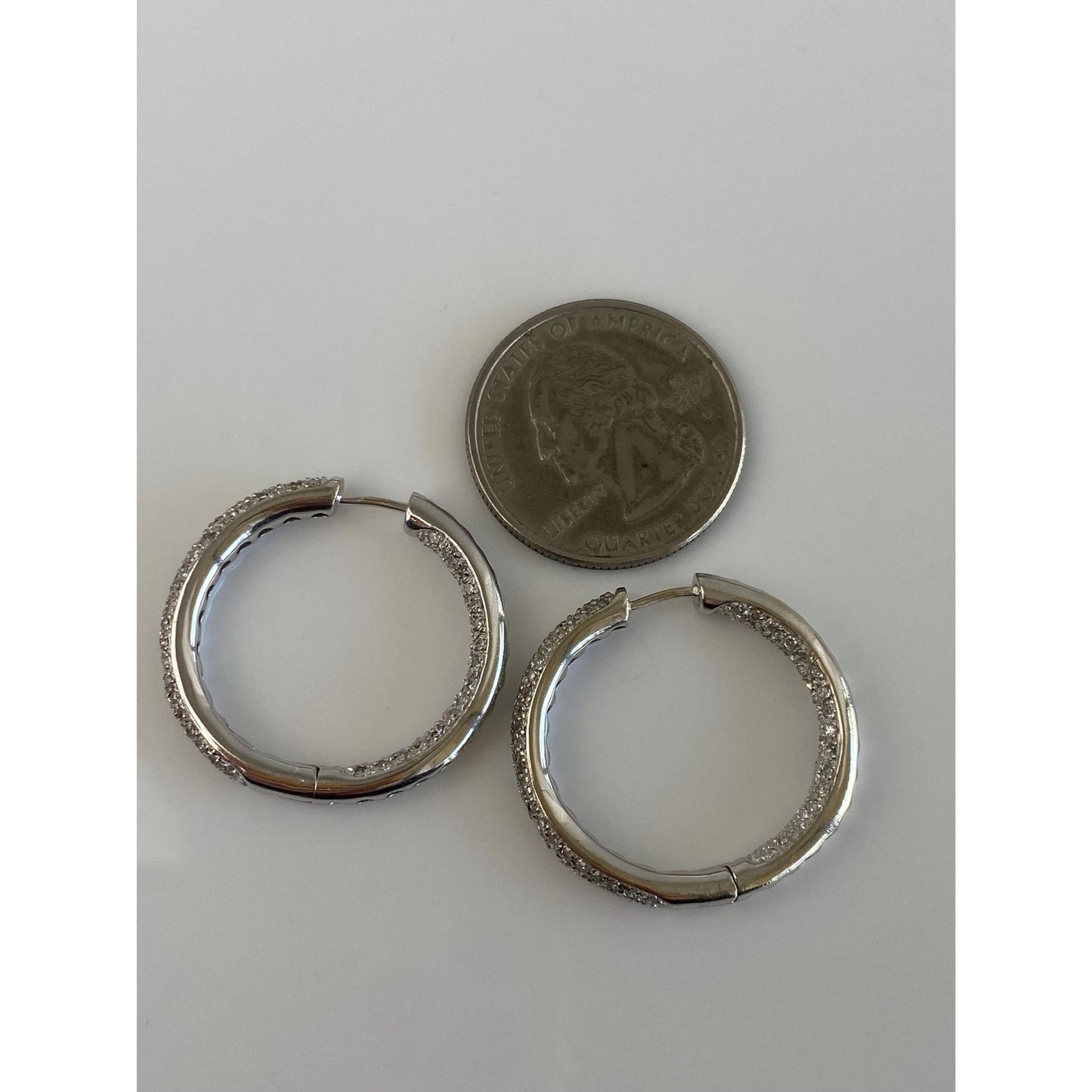 Vintage 14k White Gold Diamond Hoop Earrings