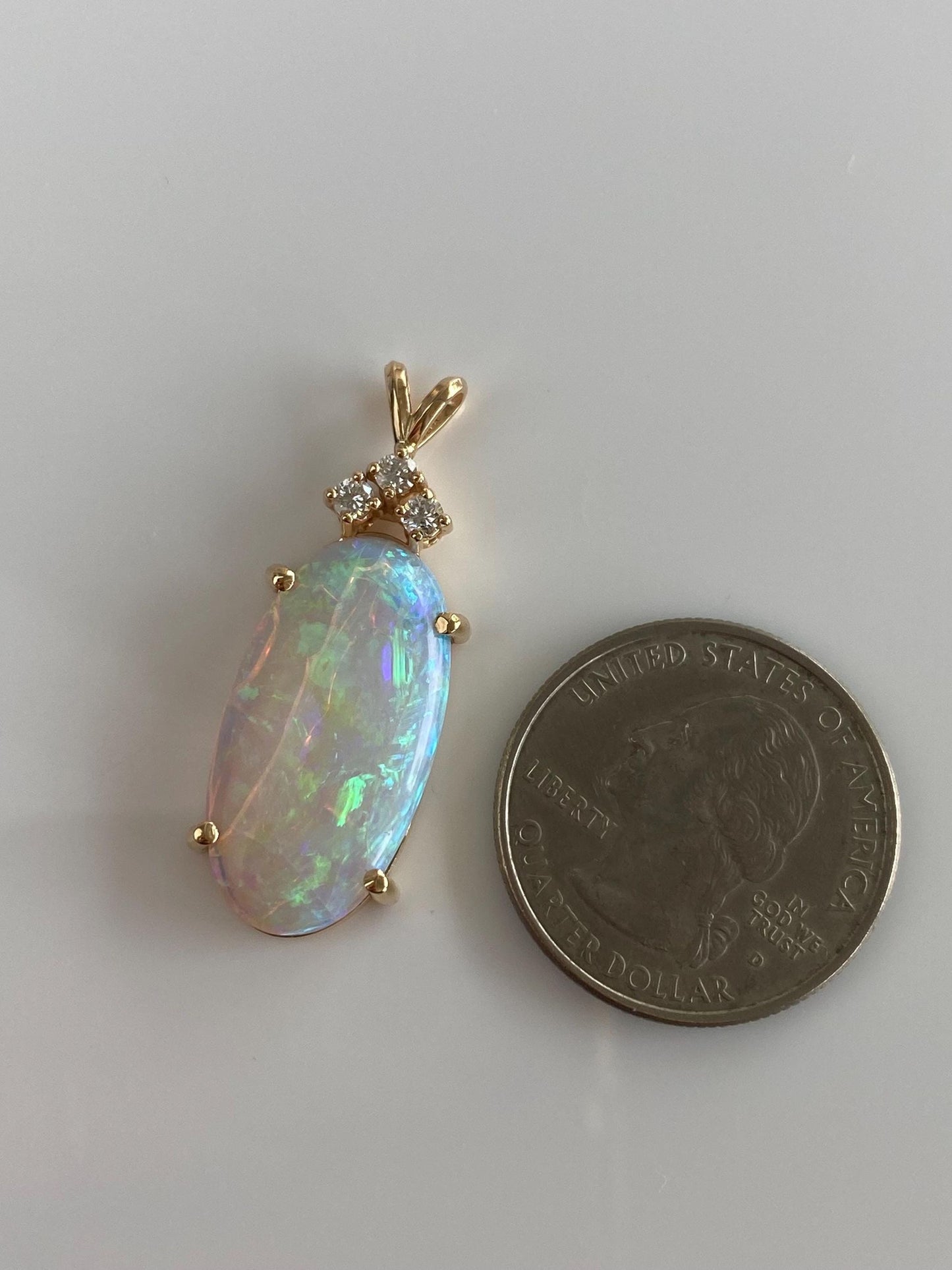 Solid 14k Yellow Gold Diamonds Opal Charm