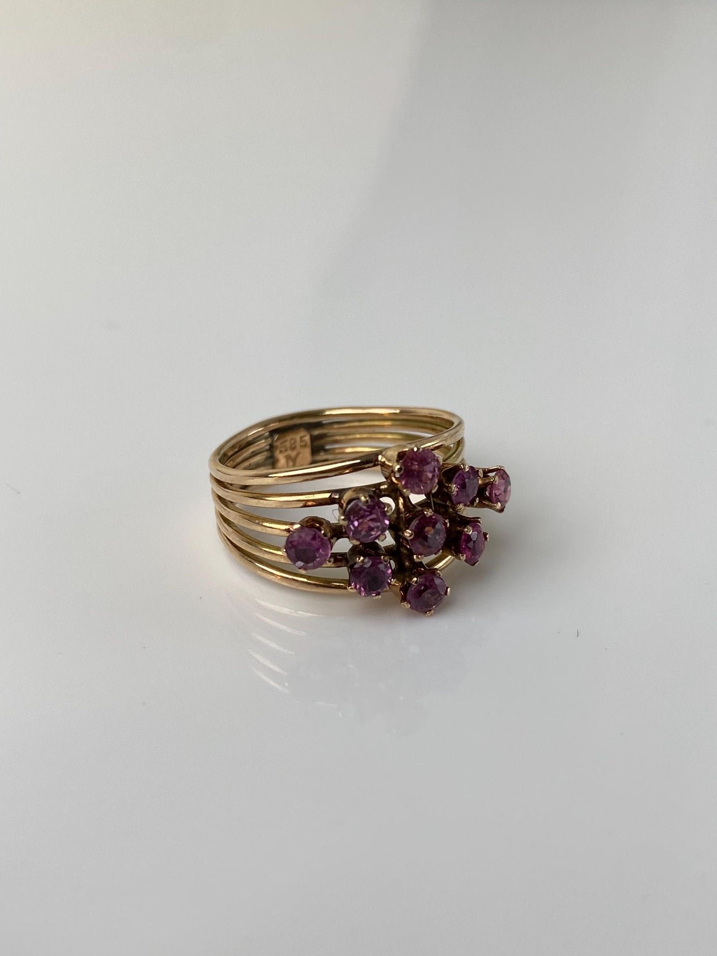 Vintage Solid 14k Yellow Gold Pink Spinel Cluster Ring - Size 6