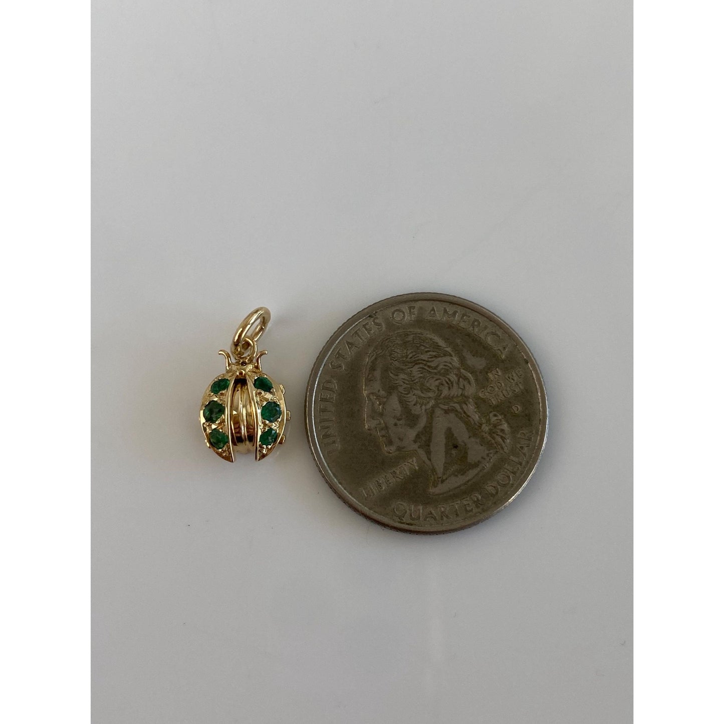 Vintage Solid 14k Yellow Gold Emerald Ladybug Charm