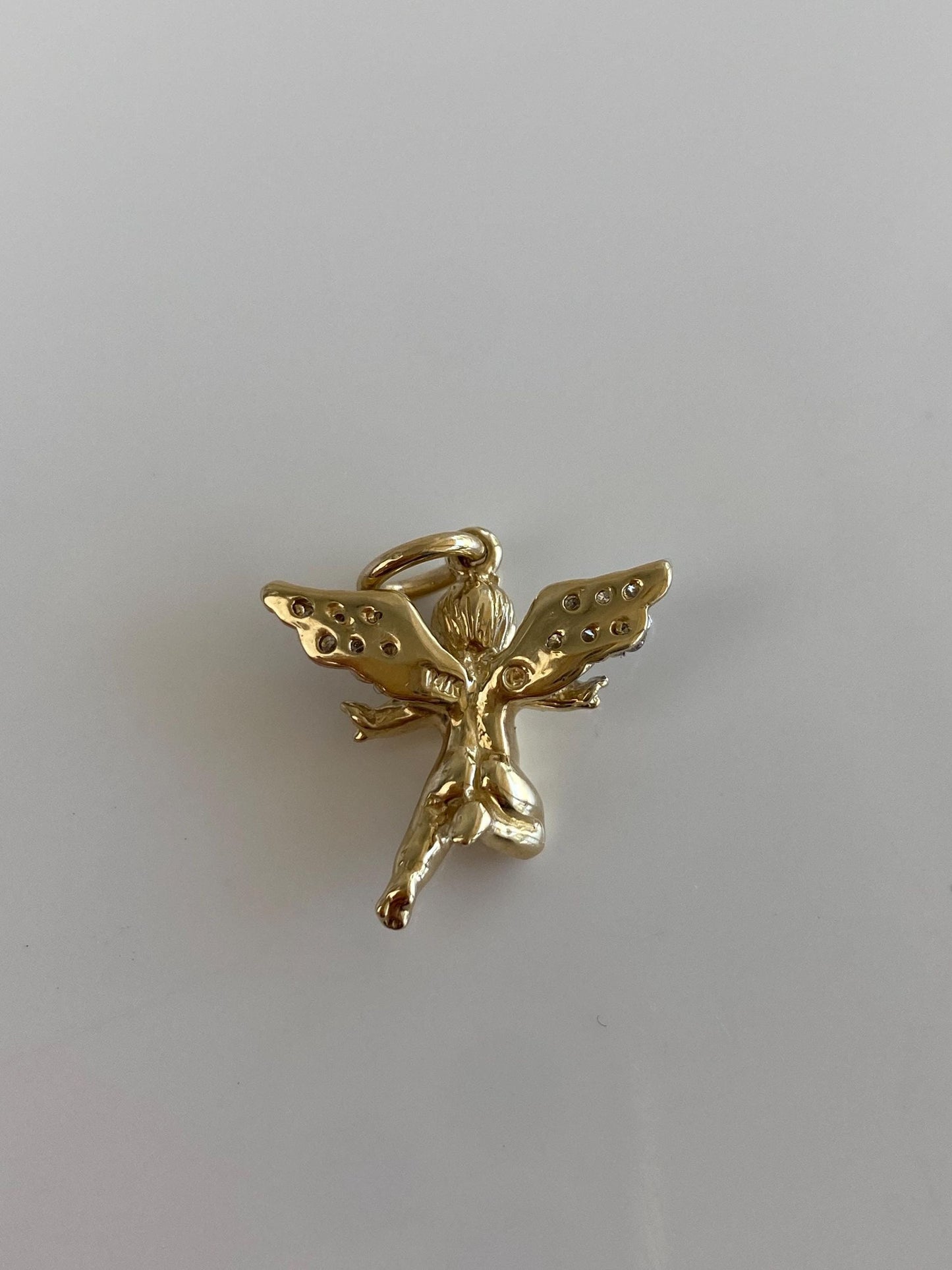 Vintage Solid 14k White & Yellow Gold Diamond Angel Charm