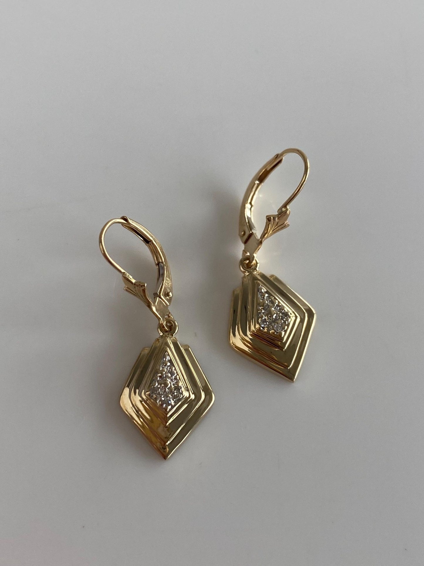 Vintage Solid 14k White & Yellow Gold Diamonds Dangle Earrings
