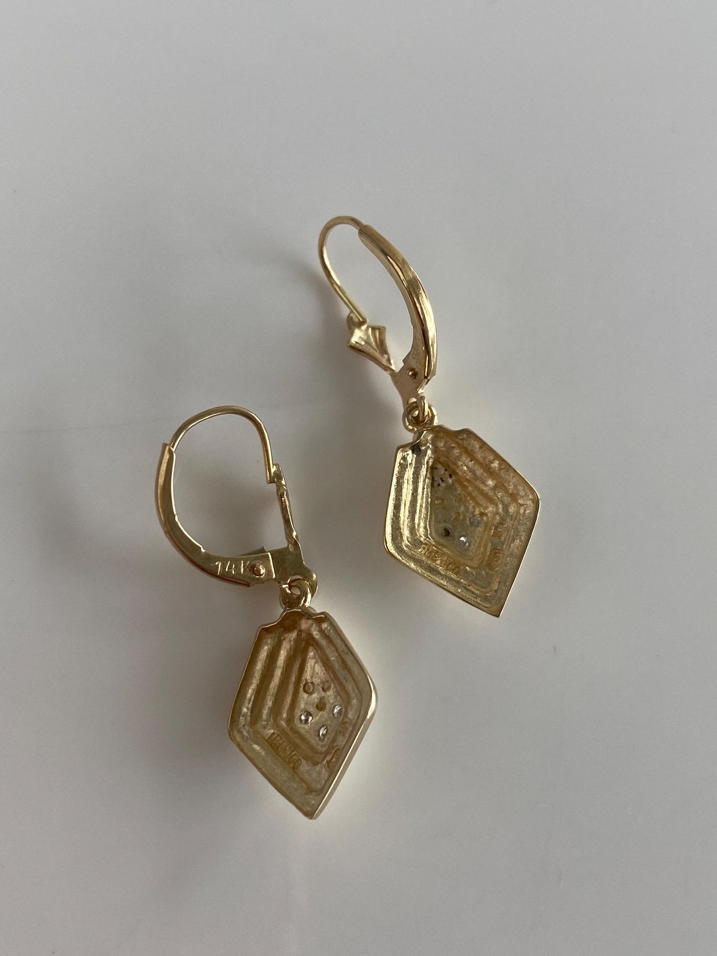 Vintage Solid 14k White & Yellow Gold Diamonds Dangle Earrings