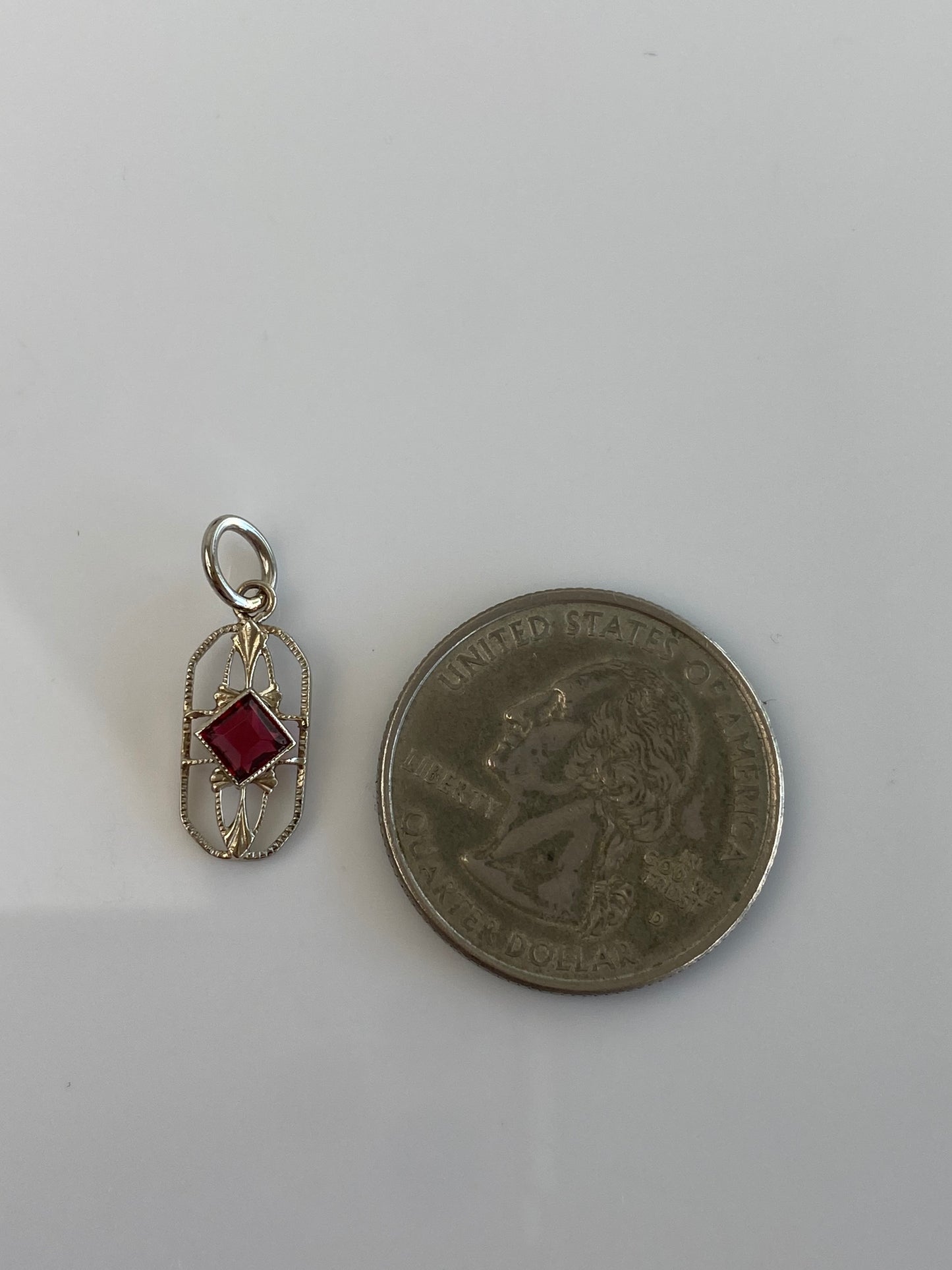 Vintage Solid 10k White Gold Red Cubic Zirconia Stick Pin Charm