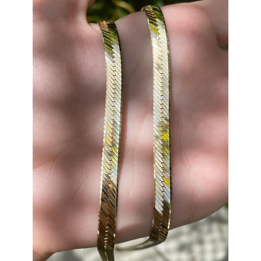 Vintage Solid 14k Yellow Gold Long Chunky Herringbone Chain Necklace - 24 inches