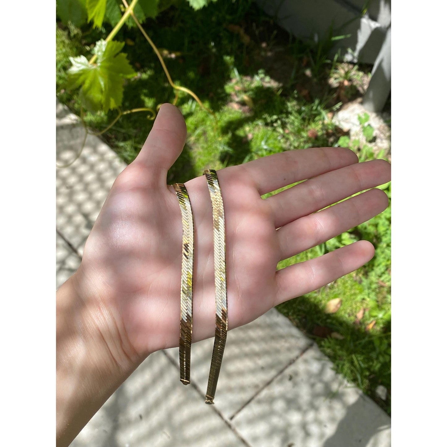 Vintage Solid 14k Yellow Gold Long Chunky Herringbone Chain Necklace - 24 inches