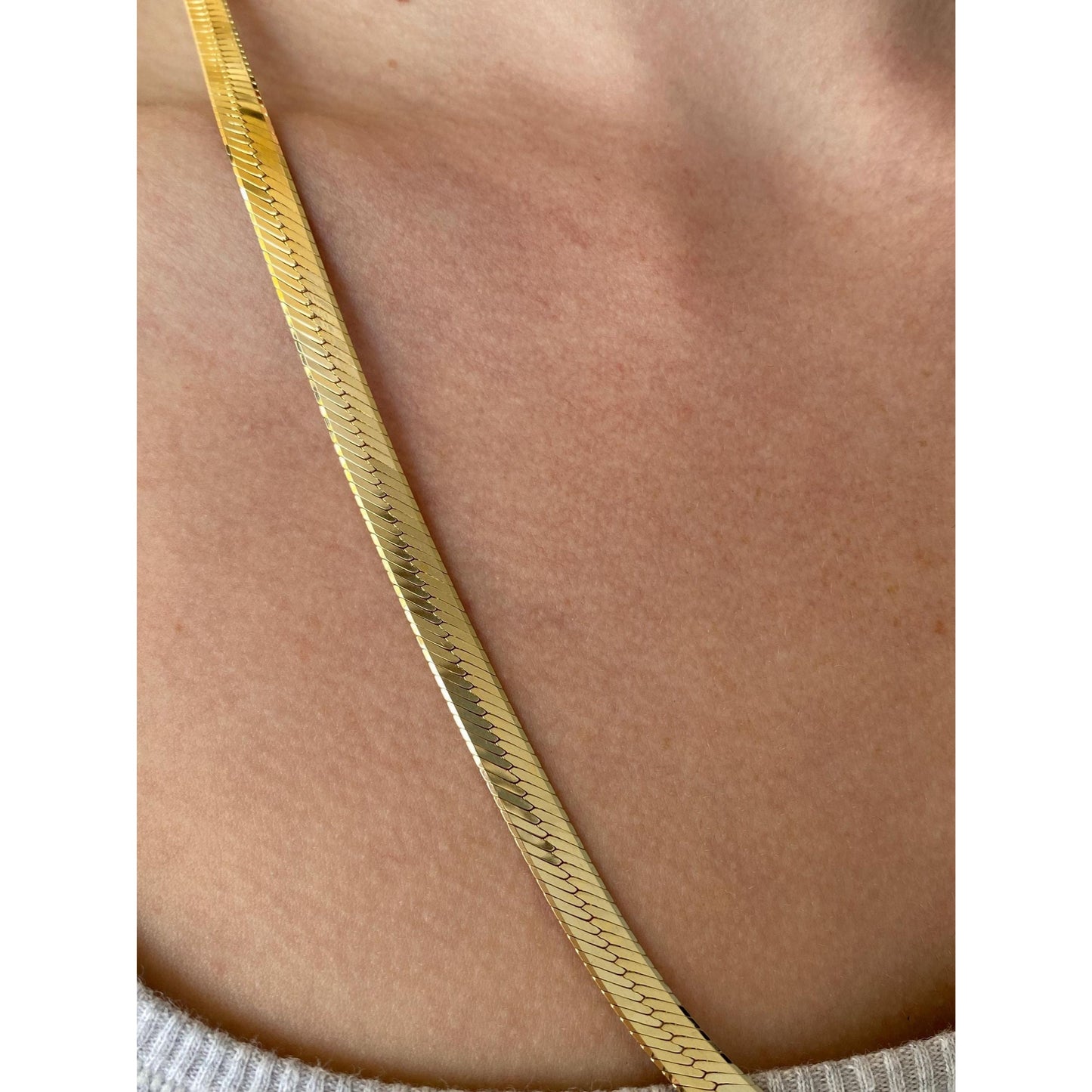 Vintage Solid 14k Yellow Gold Long Chunky Herringbone Chain Necklace - 24 inches