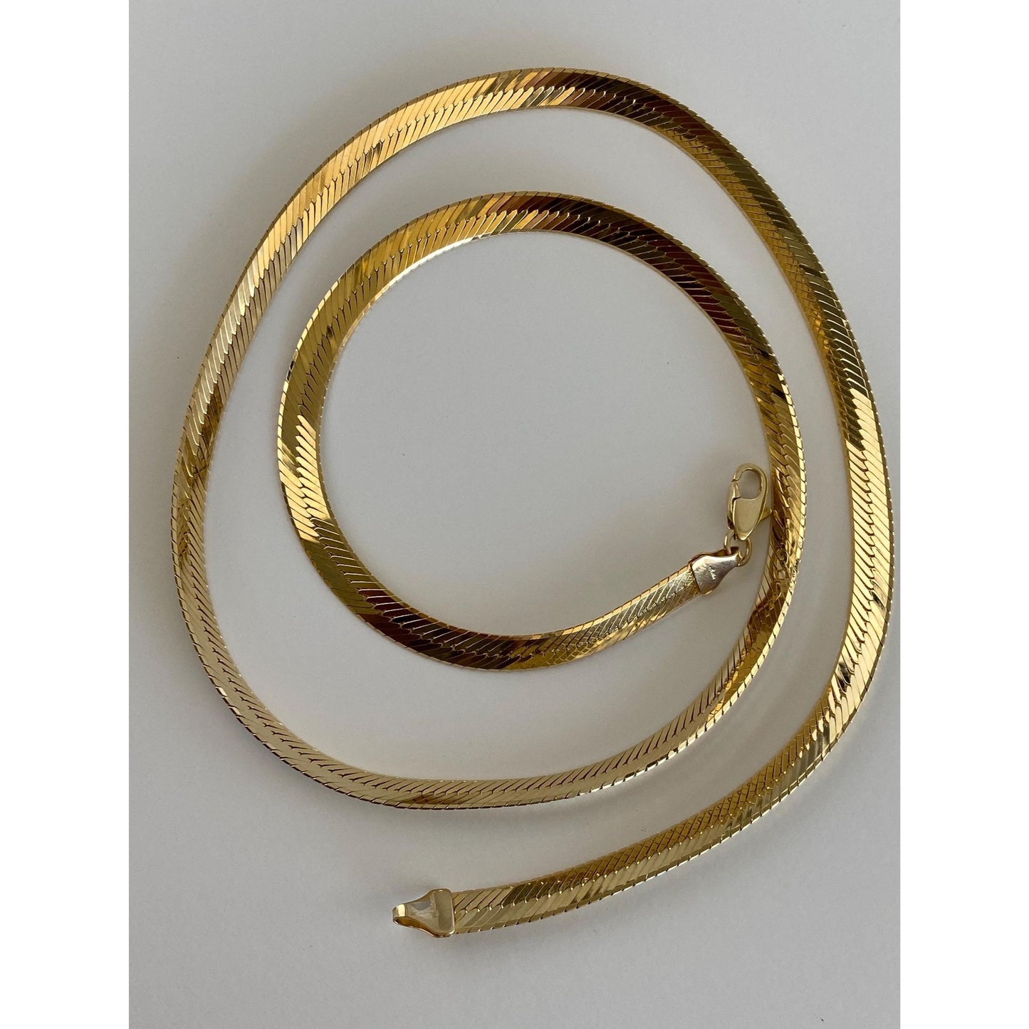 Vintage Solid 14k Yellow Gold Long Chunky Herringbone Chain Necklace - 24 inches