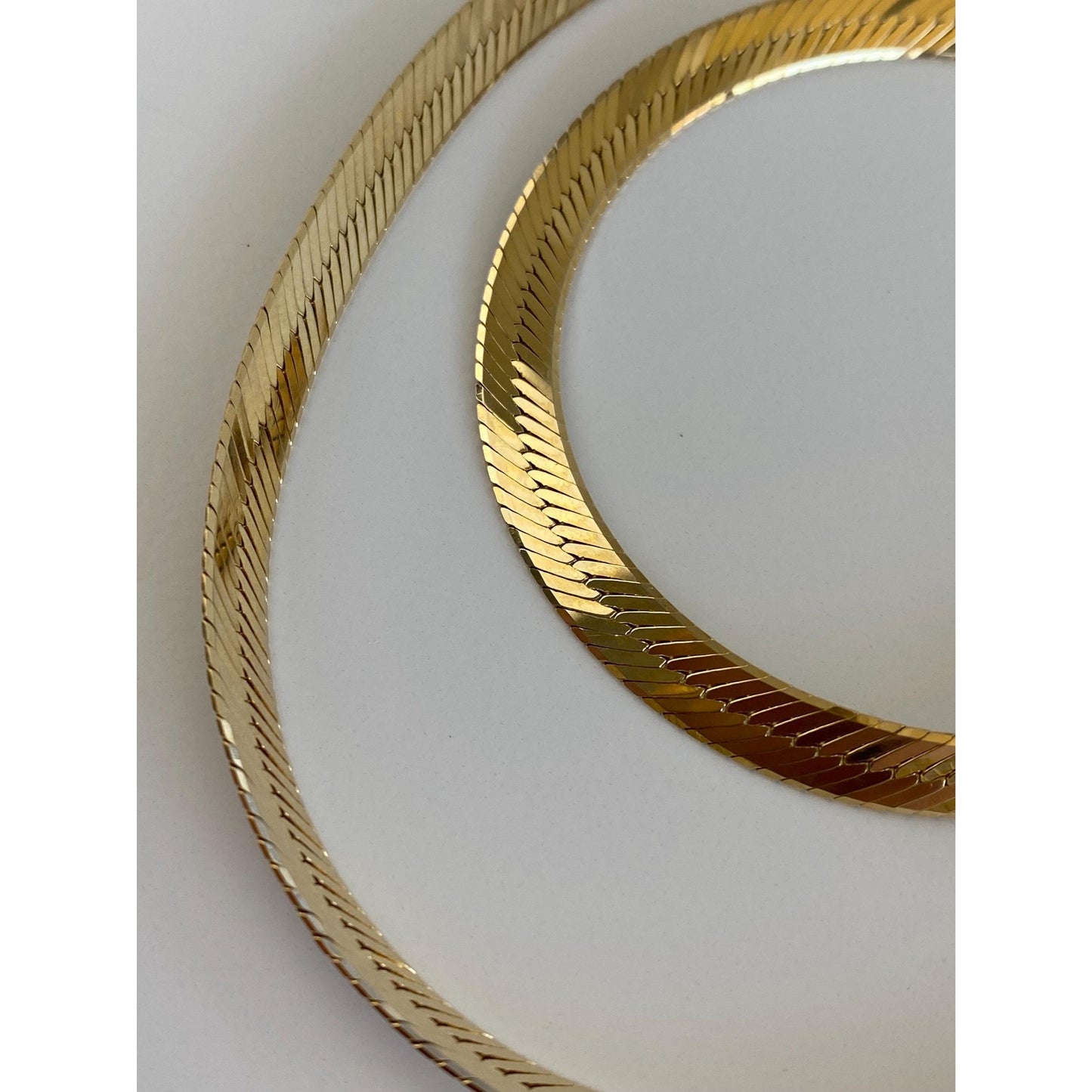 Vintage Solid 14k Yellow Gold Long Chunky Herringbone Chain Necklace - 24 inches
